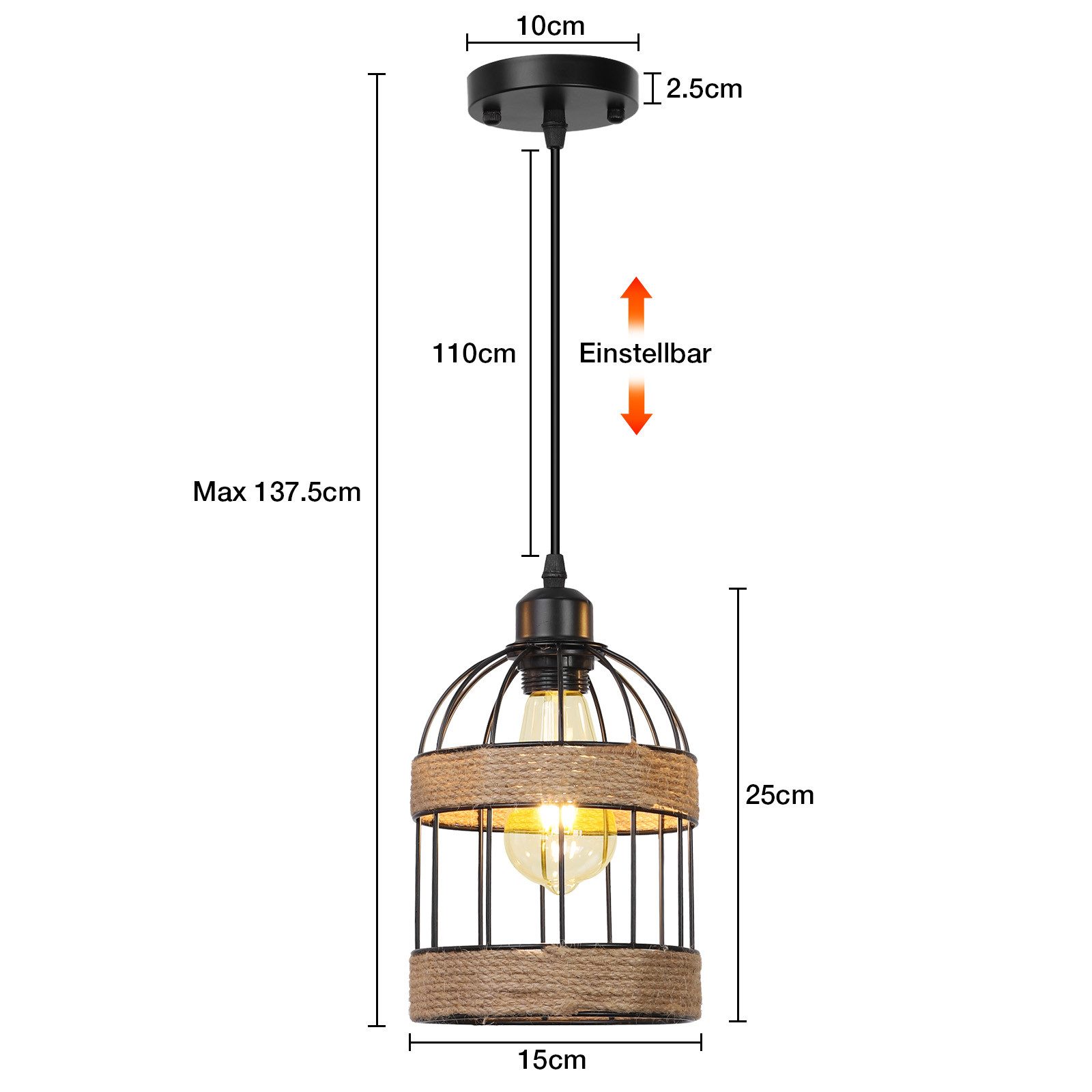 Rosnek LED Pendelleuchte 1-flammige Rattan Pendelleuchte, Boho Mini Kronleuchter, handgefertigt, Halogen, E27, Farmhouse Hängelampe für Küche, Insel, Bar, Flur & Schlafzimmer
