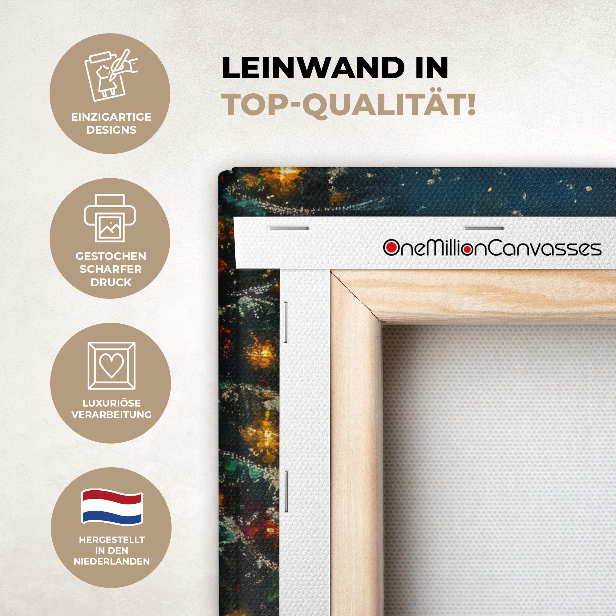 OneMillionCanvasses® Leinwandbild Weihnachtsmann - Weihnachten - Winter - Weihnachtsbaum, Fotodruck (1 St), Wandbild, Deko Schlafzimmer Wohnzimmer Flur 20x20 cm