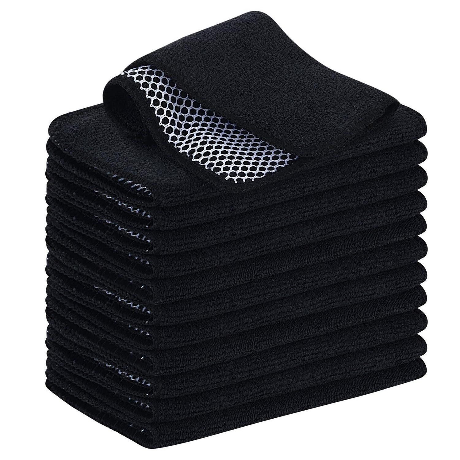 LuxusKollektion Spültuch Spüllappen Microfaser mit Poly-Mesh 12 Stück Schwarz 20x20cm