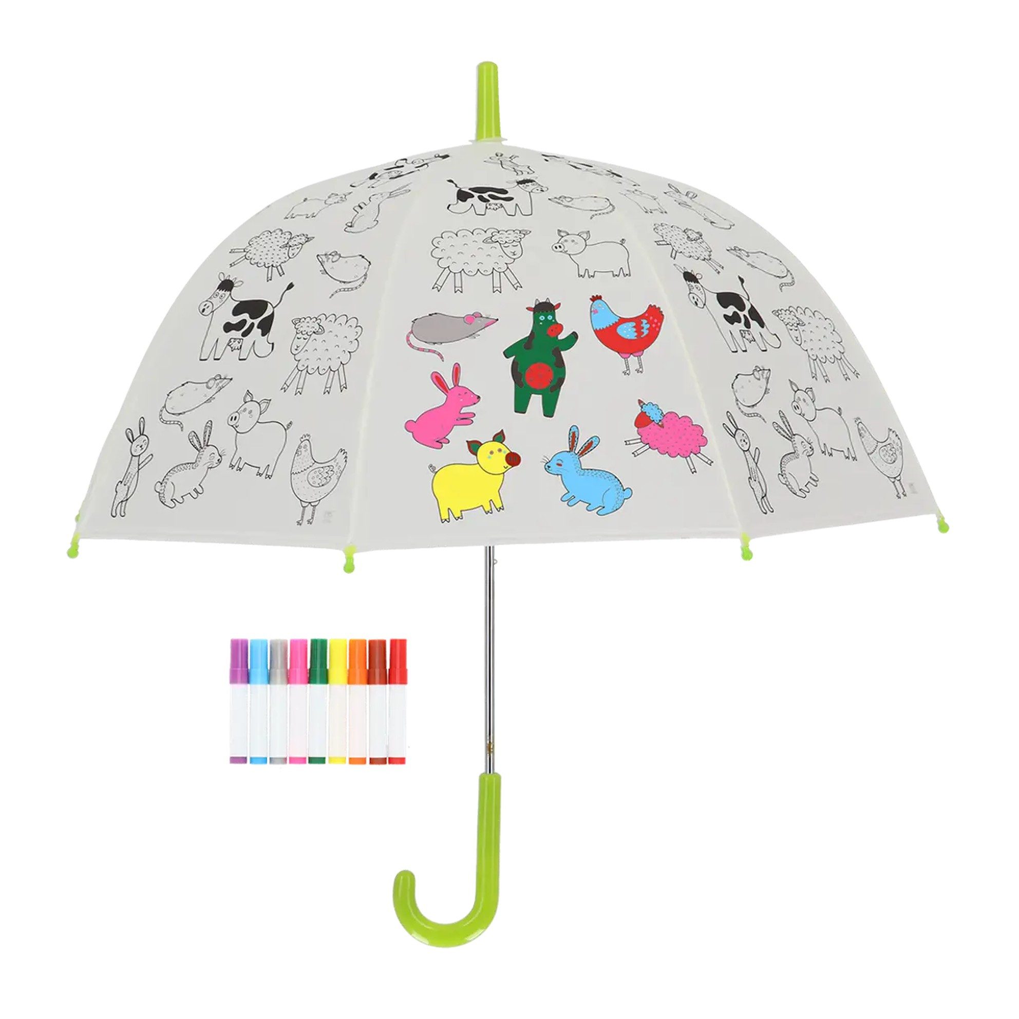 esschert design Stockregenschirm PIY Regenschirm Nutztiere Kinder Regenschirm zum Selbstbemalen