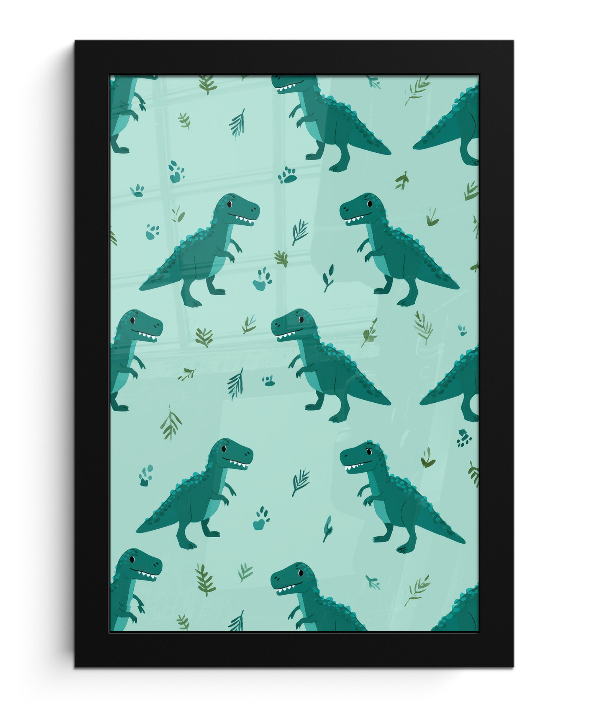 MuchoWow Poster Dunkelgrün - Dinosaurier - Drucke - Blätter, (1 St), Bilderrahmen, Zimmer Deko, Bild für Wohnzimmer, 20x30 cm