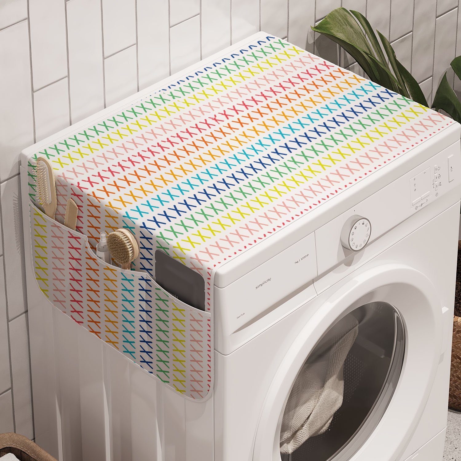 Abakuhaus Badorganizer Anti-Rutsch-Stoffabdeckung für Waschmaschine und Trockner, Abstrakt Regenbogen Themed X Signs