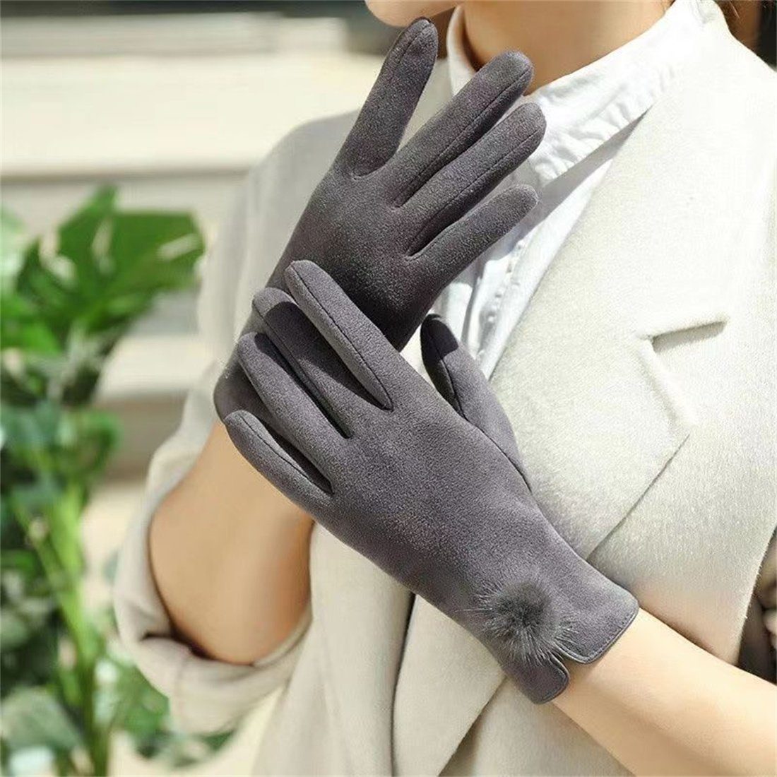 Wintermode Handschuhe, Damen DÖRÖY gepolsterte warme Fleecehandschuhe Touchscreen-Handschuhe Grau
