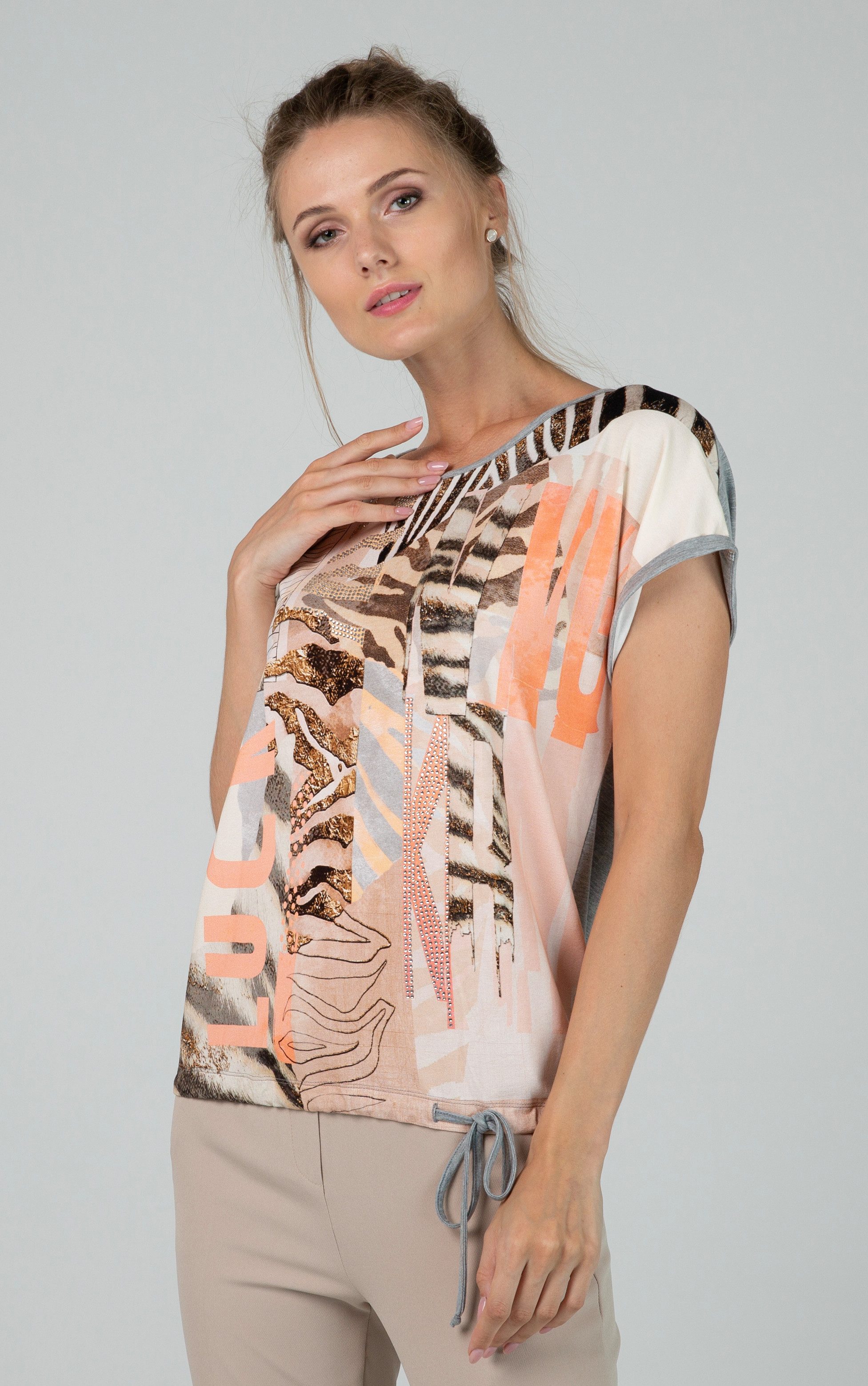 Passioni T-Shirt mit Text- und Animalprint-Mix günstig online kaufen
