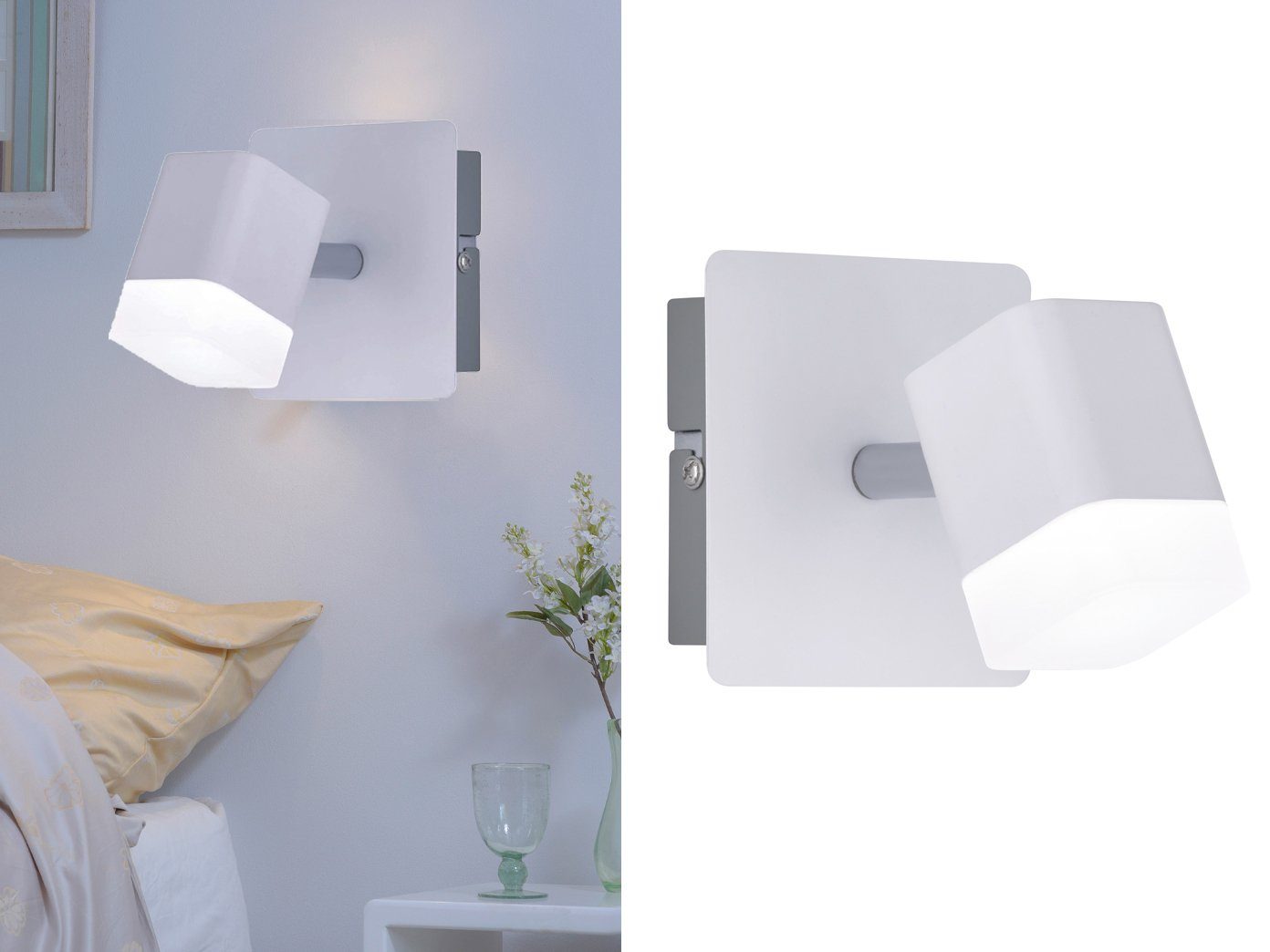 Warmweiß, fest integriert, & meineWunschleuchte kleine Wandlampe Bett, Weiß Wandstrahler, innen, Treppenhaus LED 11cm, 2er-SET Höhe LED