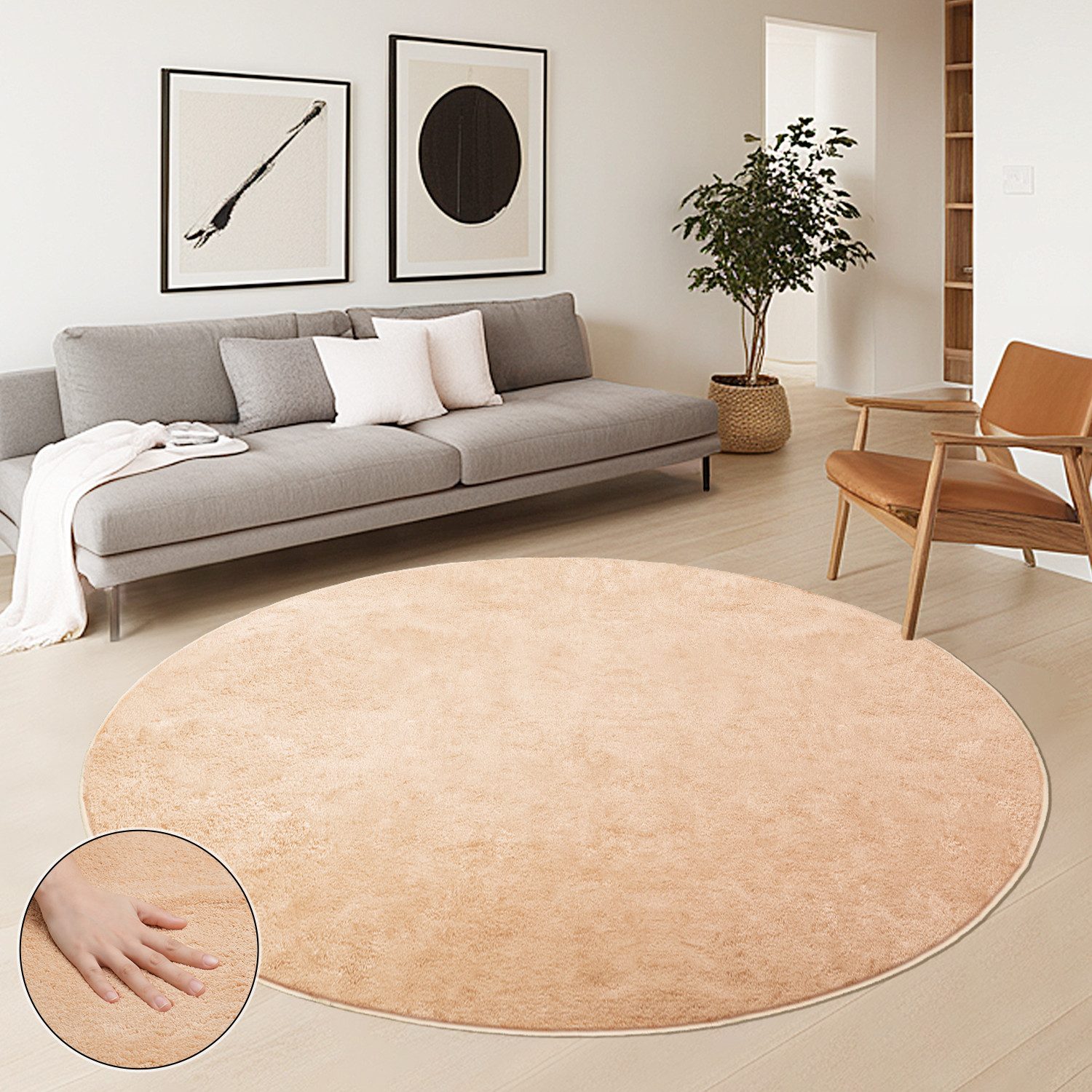 Simloveve Teppich Wohnzimmerteppich Einfarbiges Design, Rund, günstig online kaufen