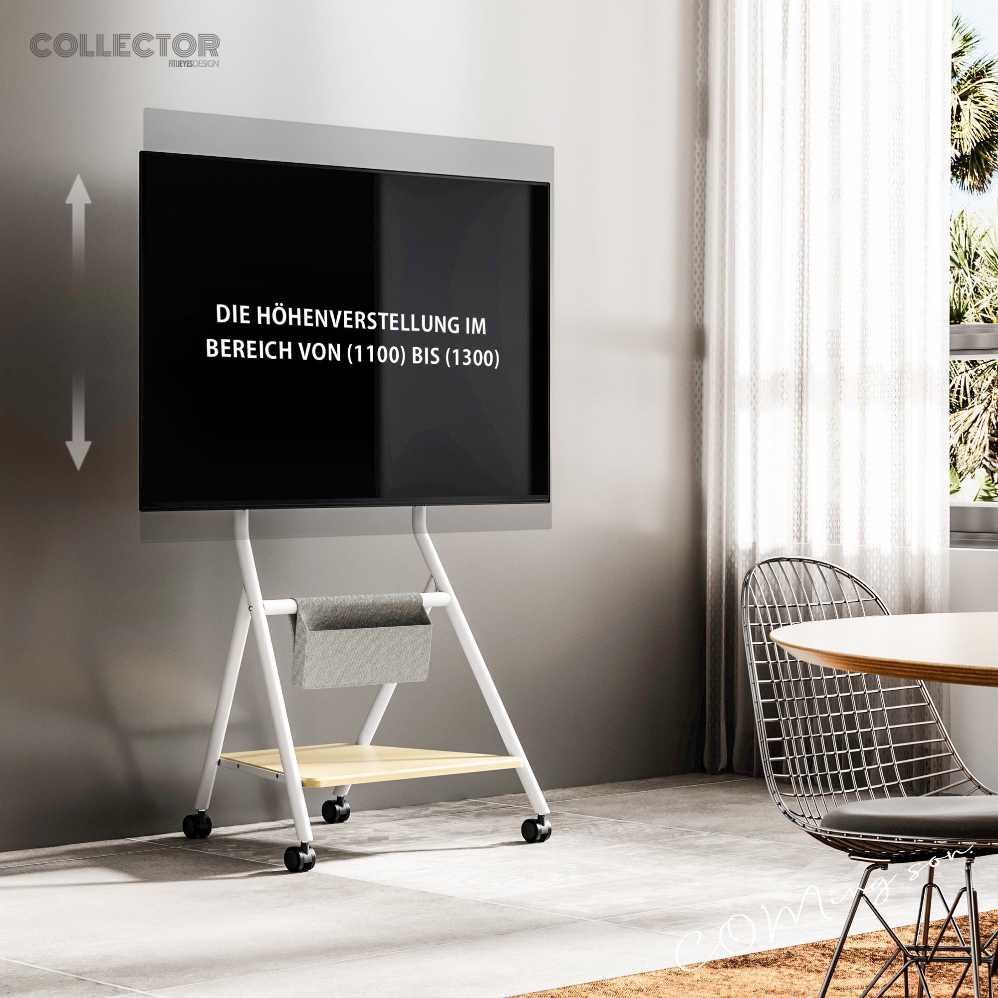 FITUEYES TV-Ständer TV-Rollwagen mit Ablagefläche, Auhbewahrungstasche, 46-65 Zoll, (bis 65,00 Zoll, höhenverstellbar, mit Kabelmanagement) – Bild 5 von 5