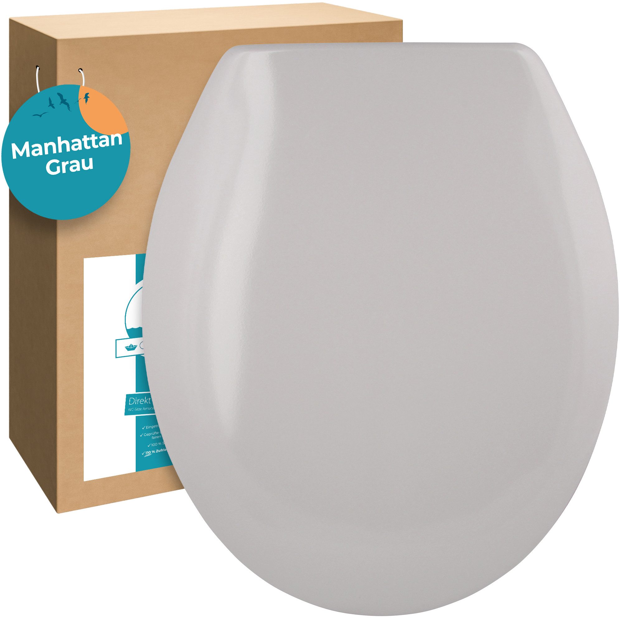 Calmwaters WC-Sitz Essential Soft, Manhattan-Grau, Duroplast, Edelstahl, Antibakteriell, 26LP2750