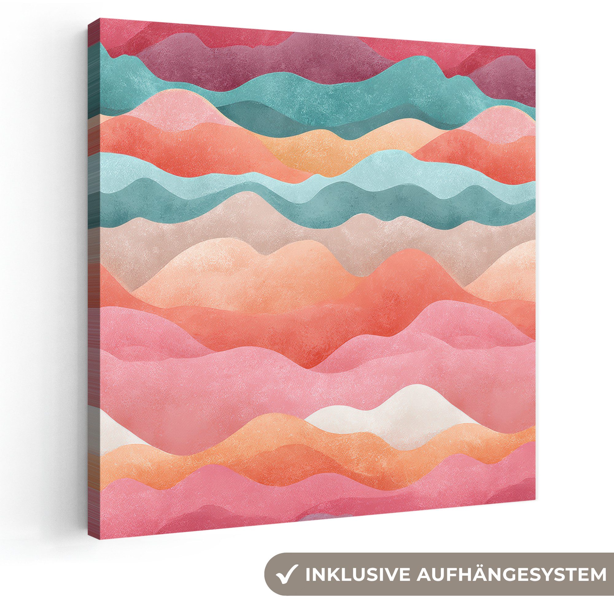 OneMillionCanvasses® Leinwandbild Wellen - Bunt - Abstrakt, Fotodruck (1 St), Wandbild, Deko Schlafzimmer Wohnzimmer Flur 20x20 cm