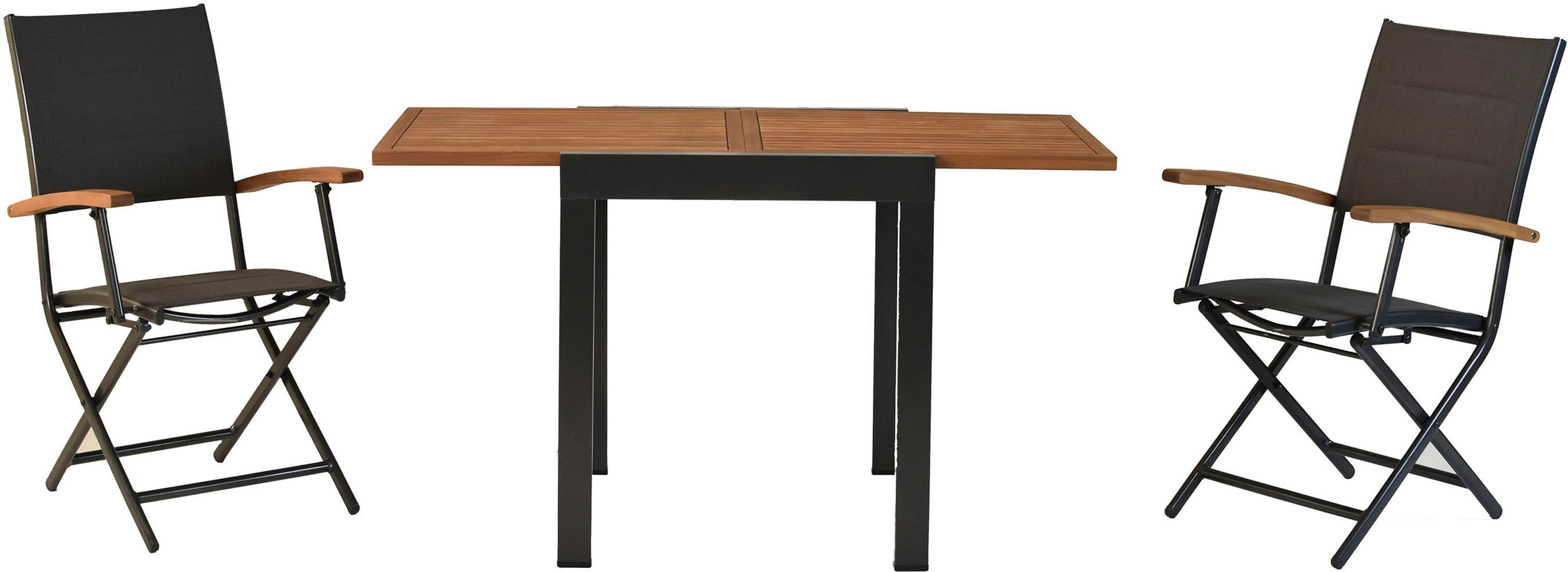 MERXX Balkonset »Paxos«, (Set, 3-tlg), Armlehnen und Tischplatte aus Akazienholz