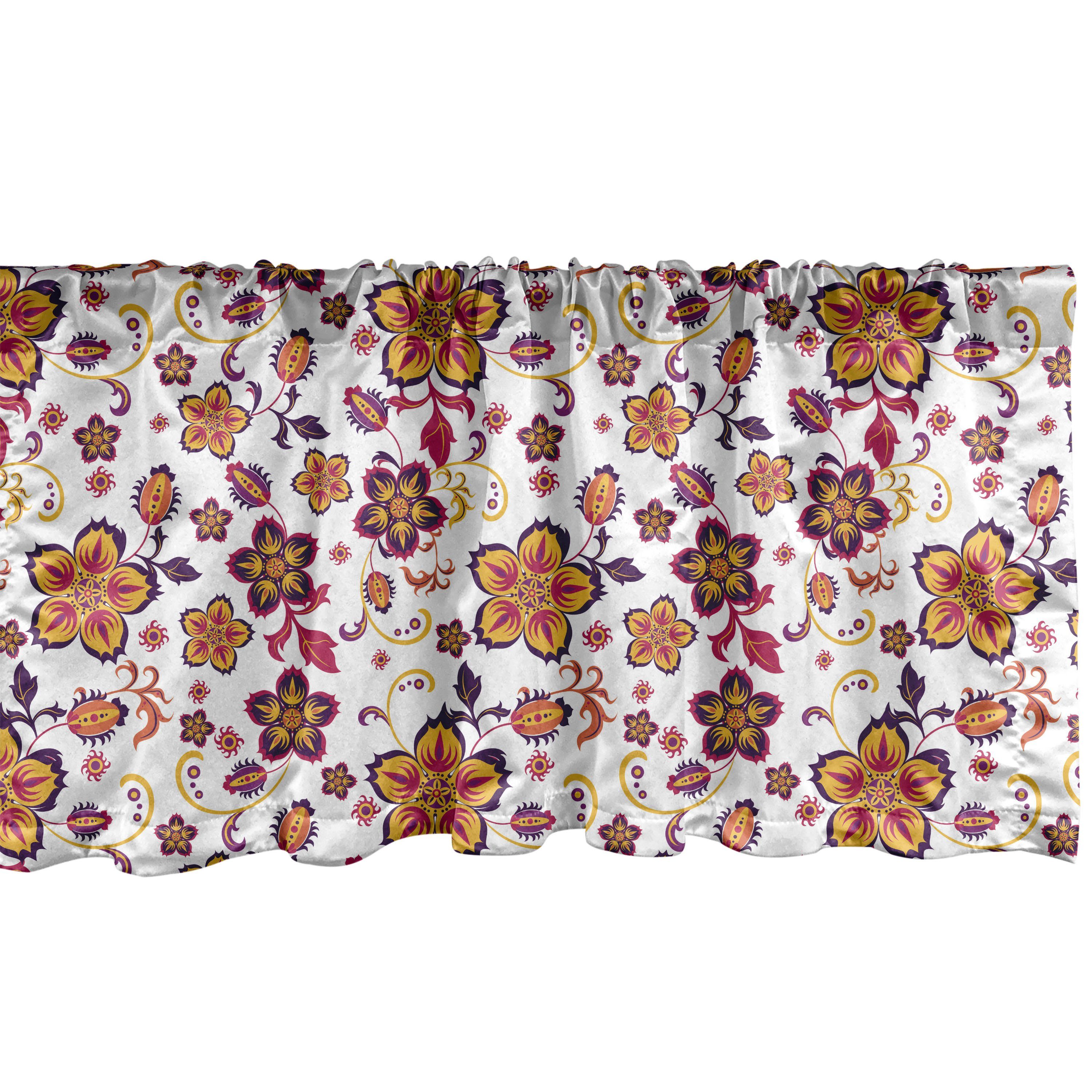 Scheibengardine Vorhang Volant für Küche Blumen-Muster Abakuhaus, Dekor Blooming Stangentasche, mit Schlafzimmer Blumen Microfaser