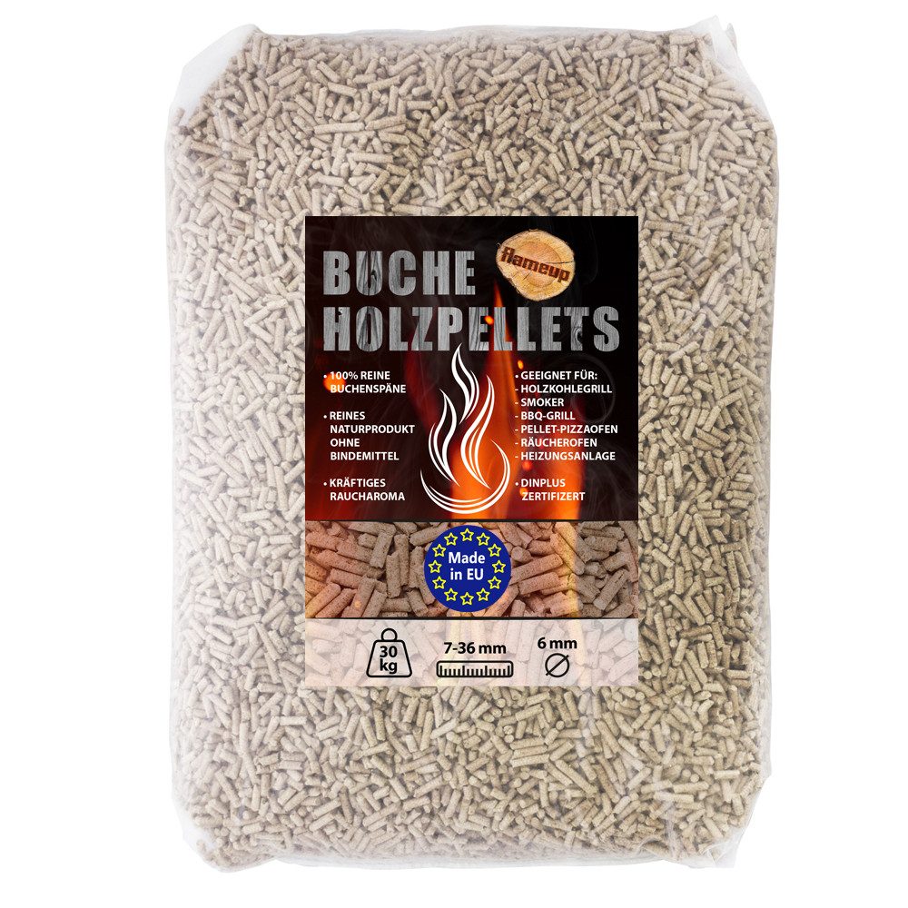 Flameup Holzpellets Buche Pellets 30 kg Grill Smoker Pizzaofen Rauch BBQ Holz Grillen, 30 kg
