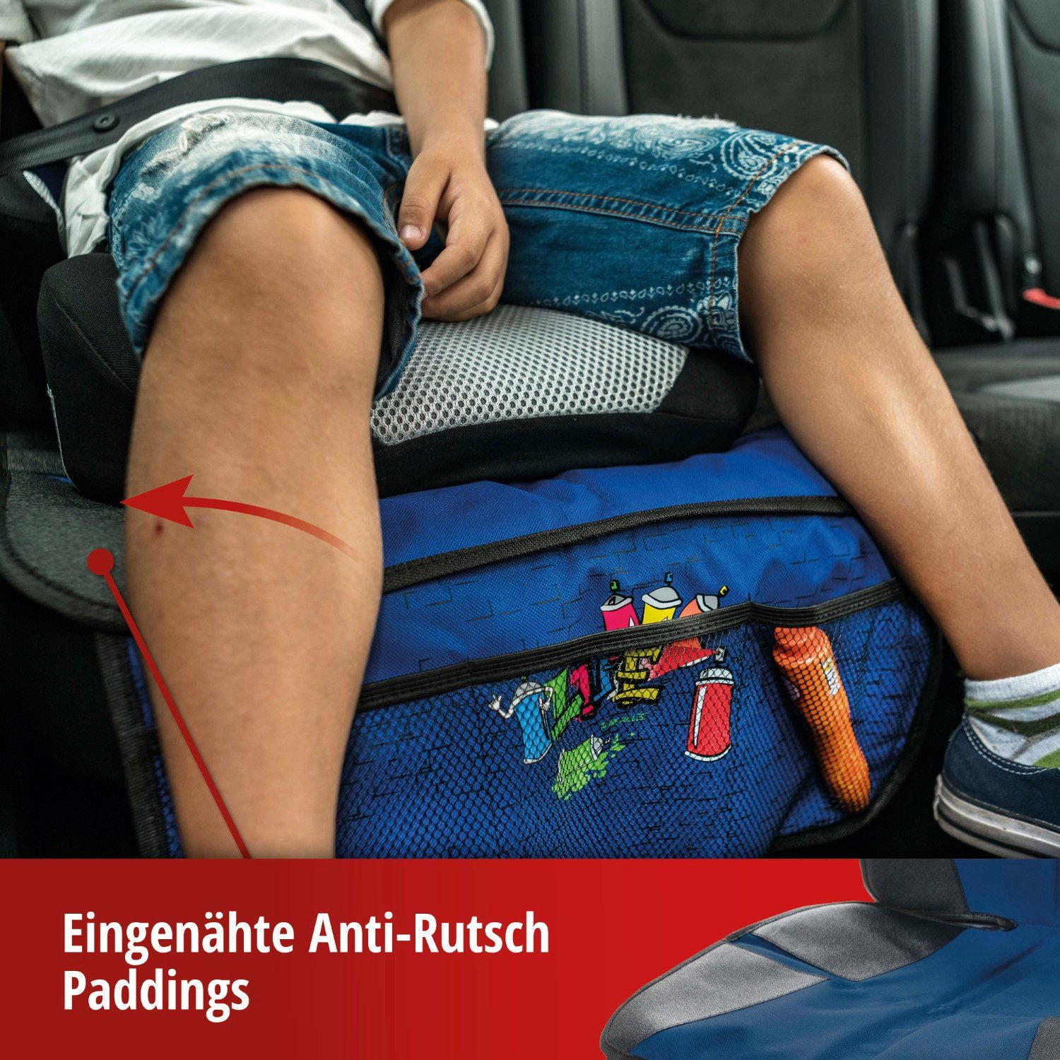 WALSER Kindersitzunterlage Schutz-Unterlage Schon-Bezug Kindersitz Graffiti, Set, 1-tlg., 1x Unterlage für Kindersitz, Auto Sitz-Schoner KFZ Autositz-Auflage Ne – Bild 3 von 5