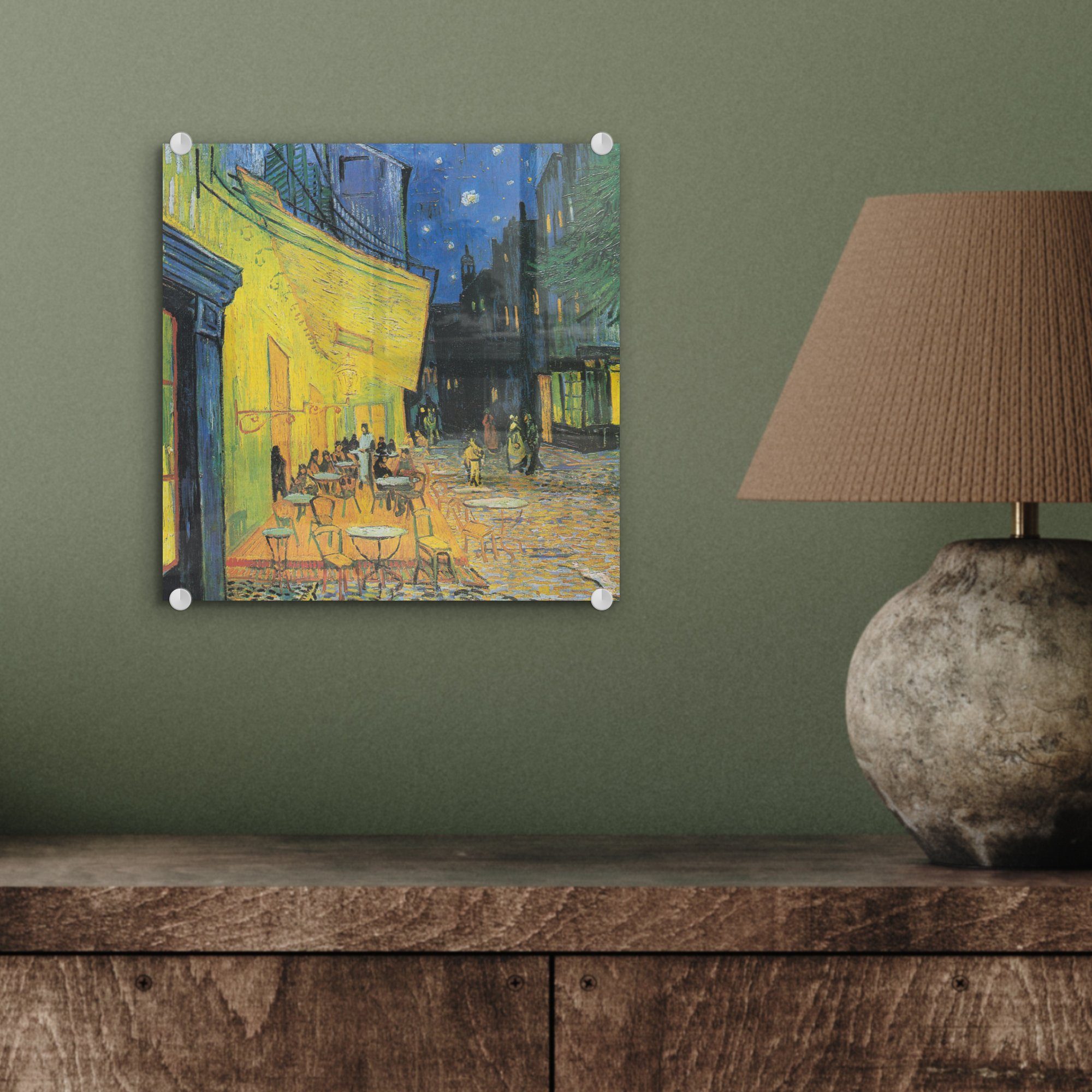 Gogh, von - MuchoWow Caféterrasse Glasbilder - Vincent Acrylglasbild van Bilder Glas Nacht Foto auf - Wandbild (1 St), Glas Gemälde auf Wanddekoration - bei