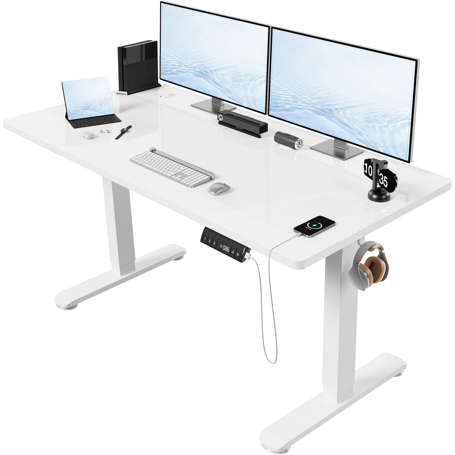 HOMALL Schreibtisch Höhenverstellbarer Elektrisch Schreibtisch, Vierteilige Tischplatte (GroBe MaBe: 140 x 70 cm, 160/180 x 80 cm mit USB-Ladeanschluss, in 3 Stufen hoherverstellbar)