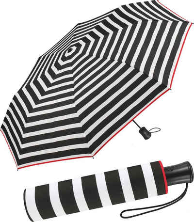 HAPPY RAIN Langregenschirm schöner Damen-Regenschirm mit Auf-Automatik, bedruckt mit klassischen weißen Streifen