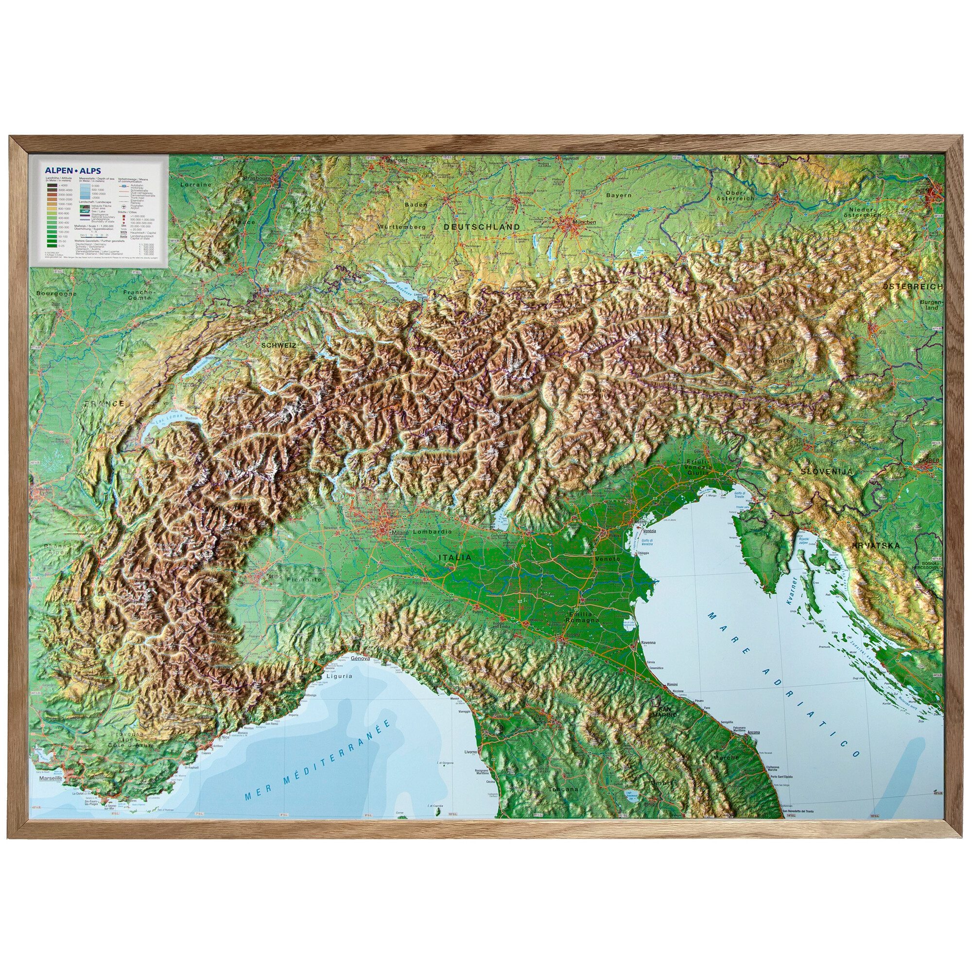 Georelief Globus Georelief Regional-Karte Alpen (77 x 57 cm) 3D Reliefkarte mit