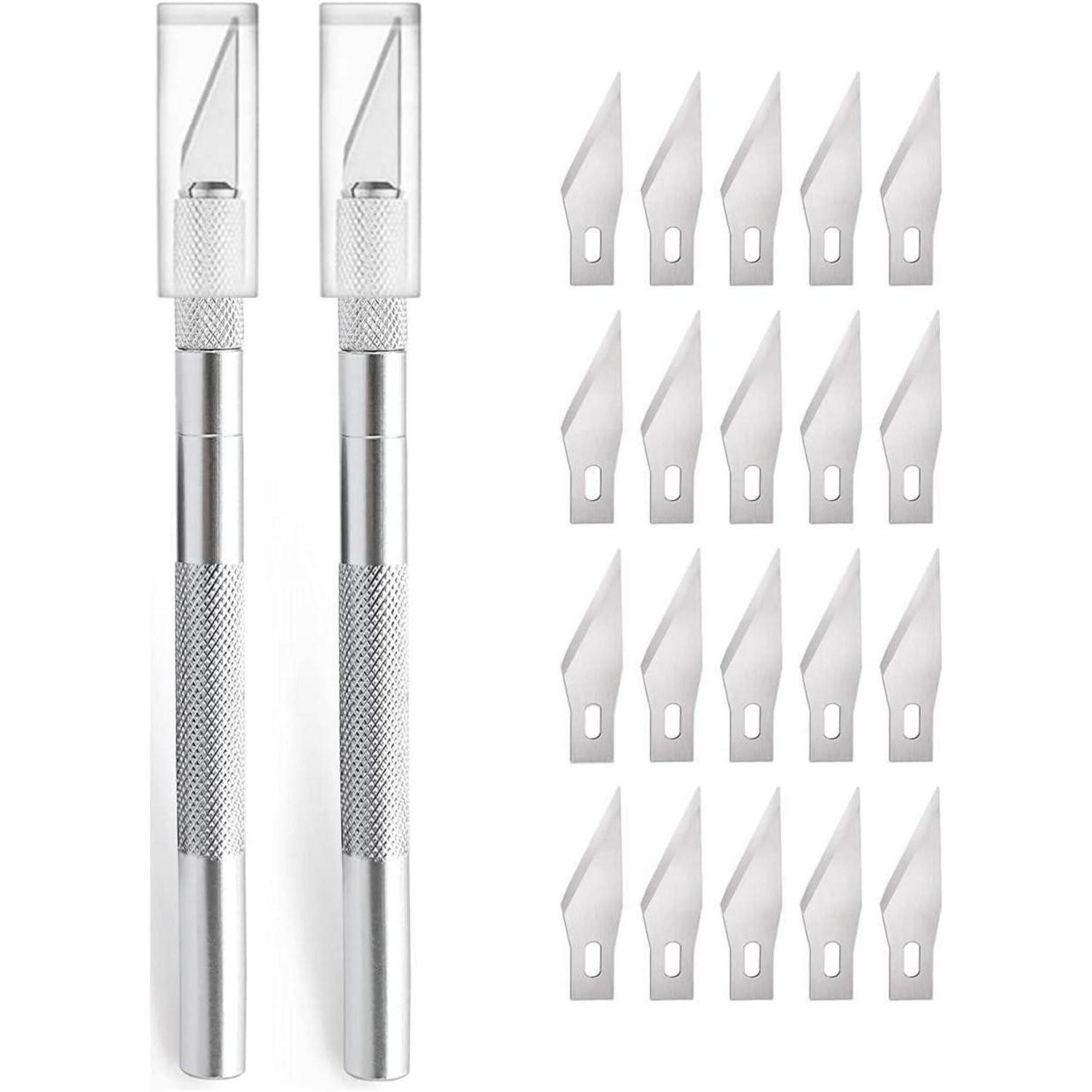 LuxusKollektion Cuttermesser Cuttermesser 2 Stück Skalpell 20 Ersatzklingen Bastelmesser Silber