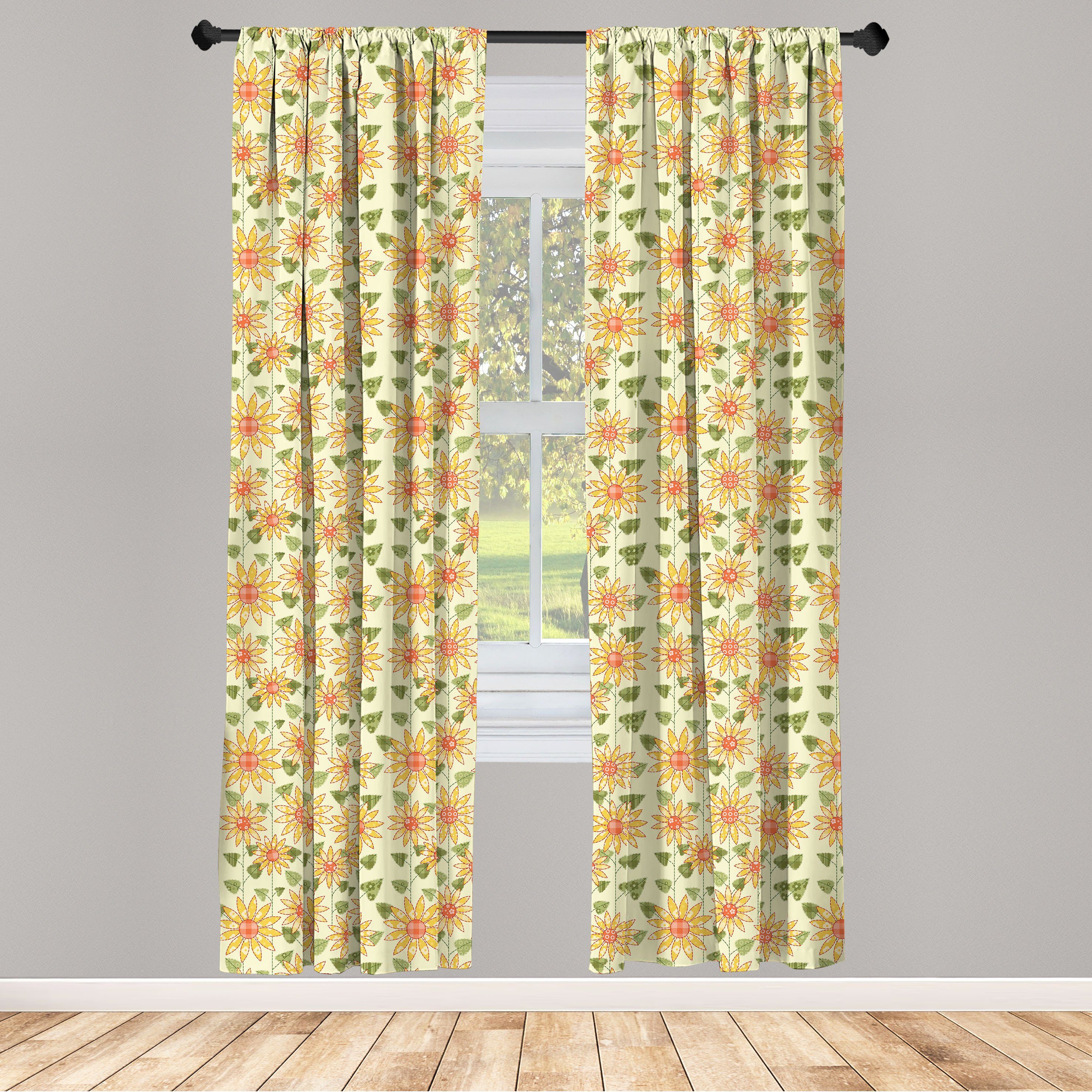 Gardine Vorhang für Wohnzimmer Schlafzimmer Microfaser, Sonnenblume Abakuhaus, Patchwork-Art-Kunst Dekor