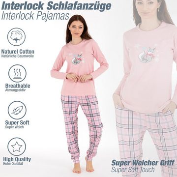 LOREZA Schlafanzug Schlafanzug Pyjama langarm- Interlock - Rosa (Set, 2 tlg)