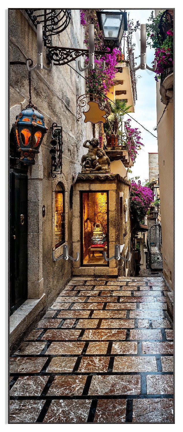 Wallario Garderobenpaneel Altstadtgasse im Regen (1-teilig, inkl. Haken und Befestigung), 50x125cmHolz