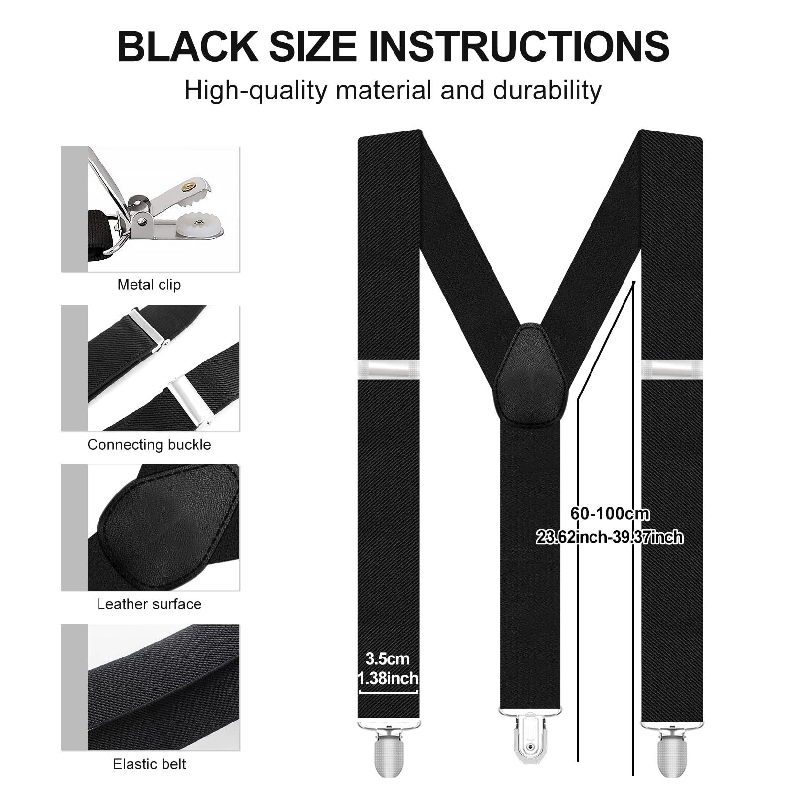 FOUORTUNATE-BEE Hosenträger Y-Hosenträger verstellbar 3,5 cm Schwarz für Herren Damen Hosen (1-St) Hosenträger Y-Form elastisch verstellbar 60-100 cm Schwarz