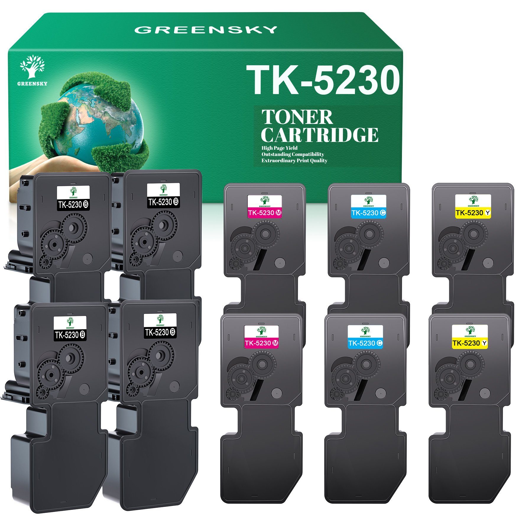 Greensky Tonerpatrone 10er TK-5230 Tonerkartusche als Ersatz für Kyocera TK-5230, (TK-5230K TK-5230C TK-5230M TK-5230Y), für ECOSYS M5521CDN M5521CDW P5021CDN P5021CDW