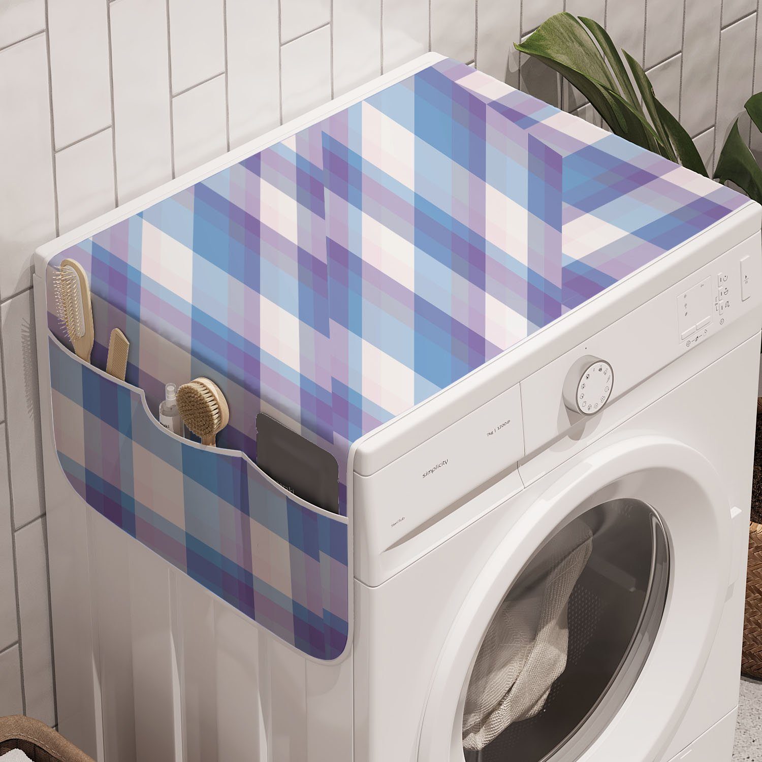 und Pastellfarbig für Badorganizer Waschmaschine Konzept Anti-Rutsch-Stoffabdeckung Violett Trockner, Plaid Abakuhaus