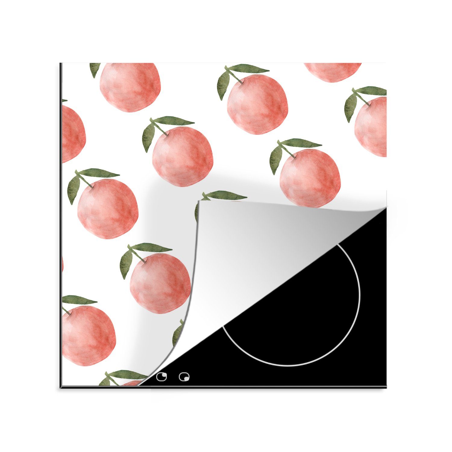MuchoWow Herdblende-/Abdeckplatte Äpfel - Aquarelle - Muster, Vinyl, (1 tlg), 78x78 cm, Ceranfeldabdeckung, Arbeitsplatte für küche