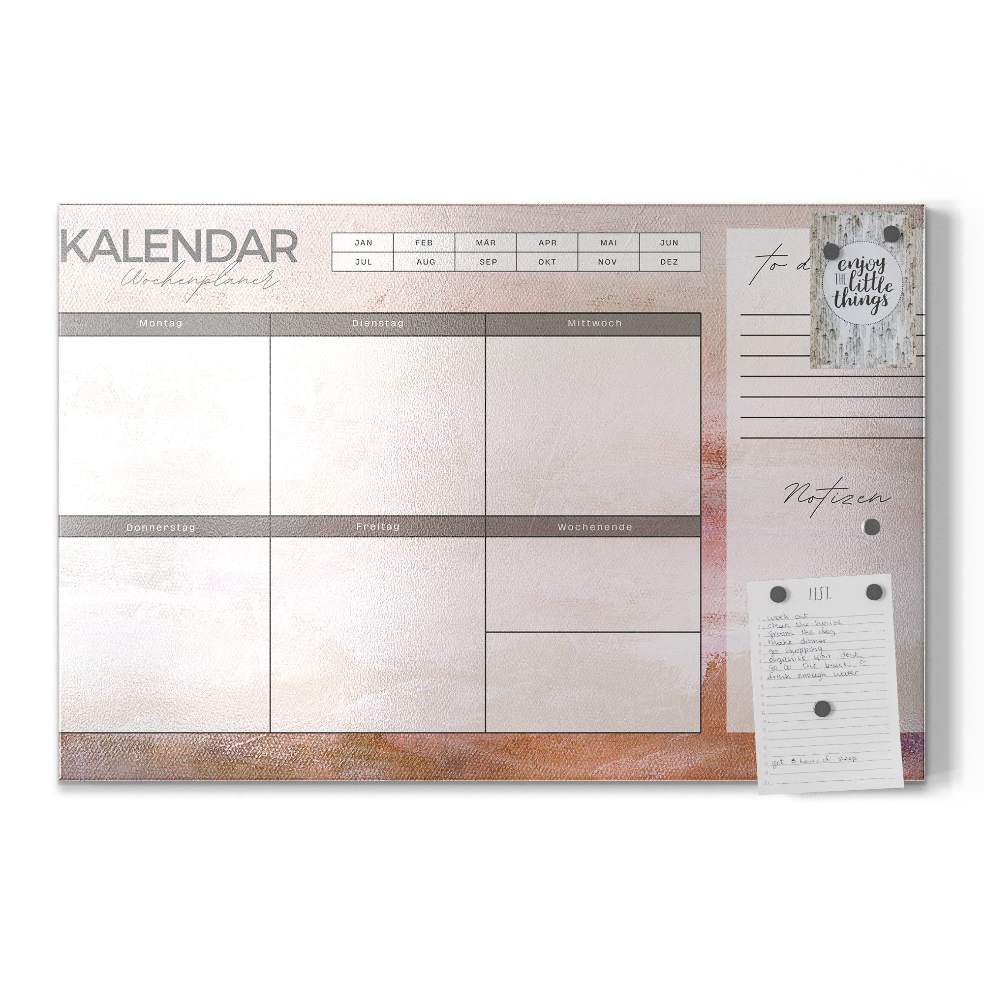 DEQORI Magnettafel 'Wochenplaner Kunst (DE)', Metall Whiteboard für alle Magnete, Magnetboard magnetisch