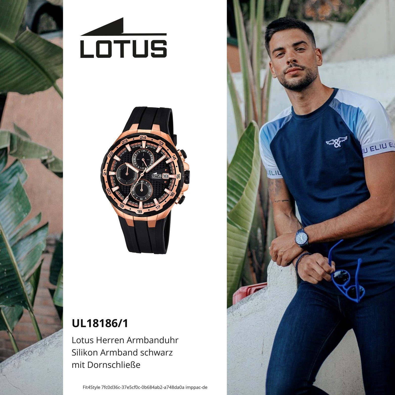Herren (ca. mit Uhr Silikonarmband, Sport-S 42mm), rundes Chronograph L18186/1, groß Herrenuhr Lotus Gehäuse, Lotus Silikon