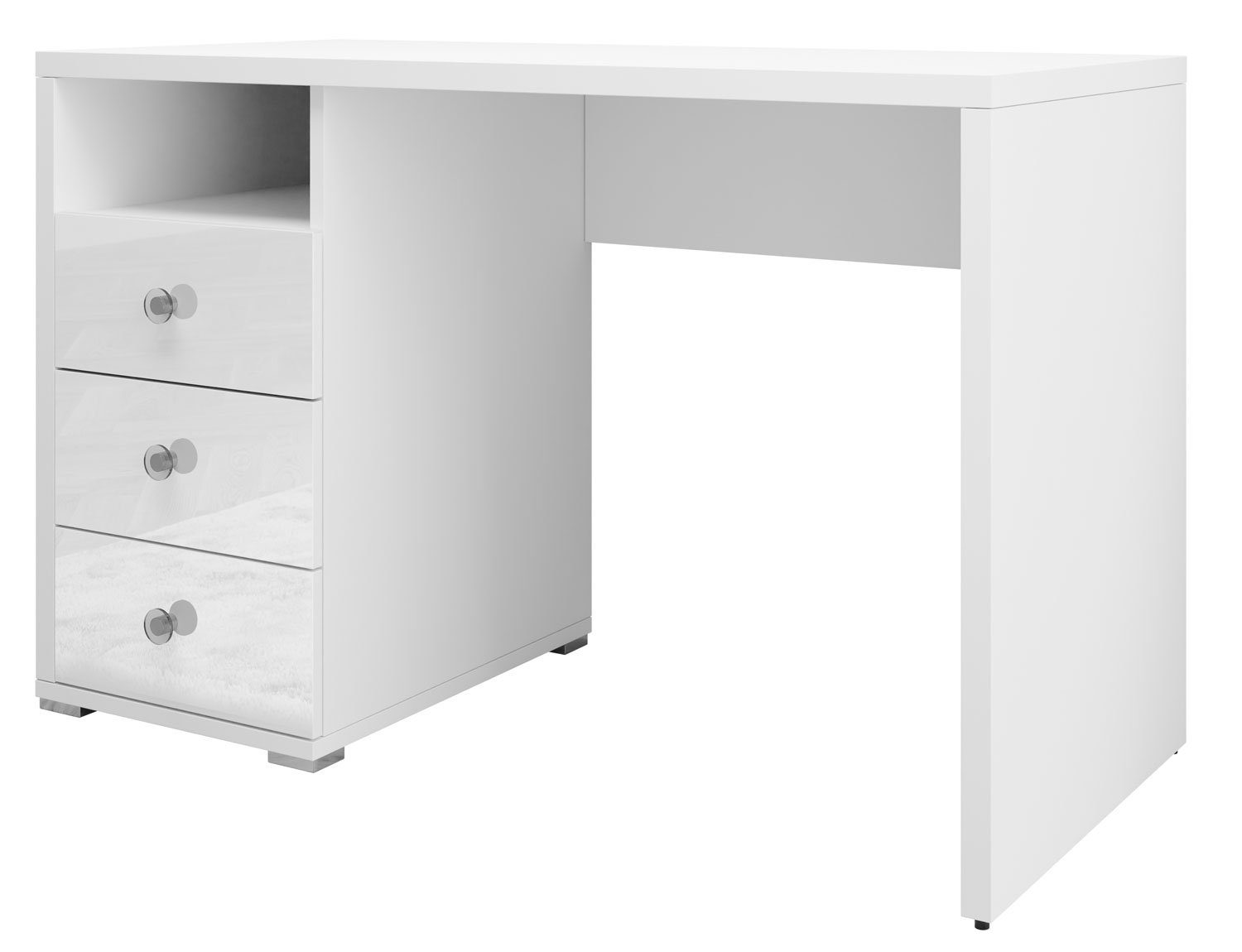 Helvetia Schreibtisch Ise, 120x50x76cm weiß Hochglanz mit Schubladen