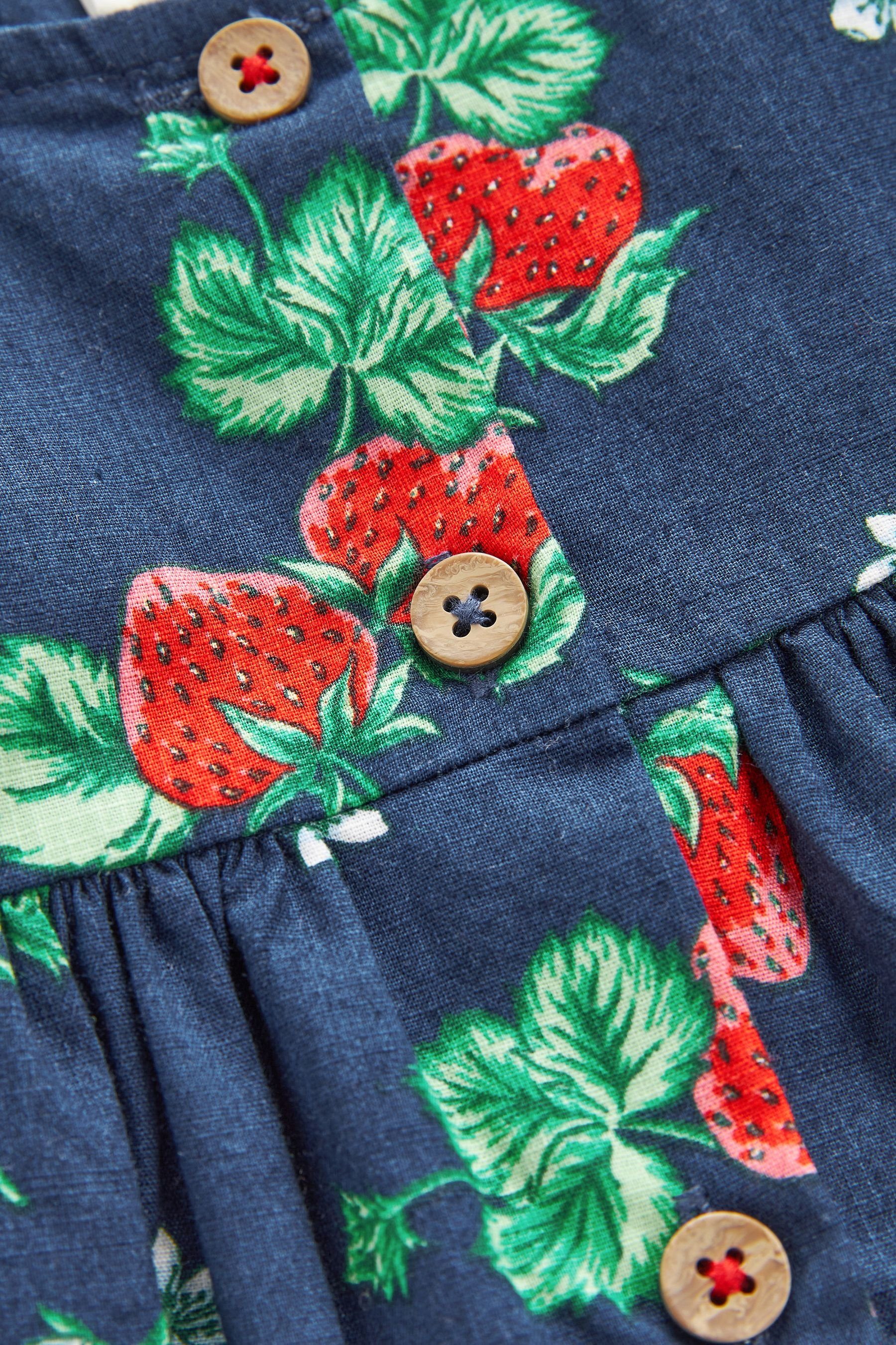 mit Blue Next Rüschenärmeln Strawberry (1-tlg) Navy Print Baumwollkleid Sommerkleid