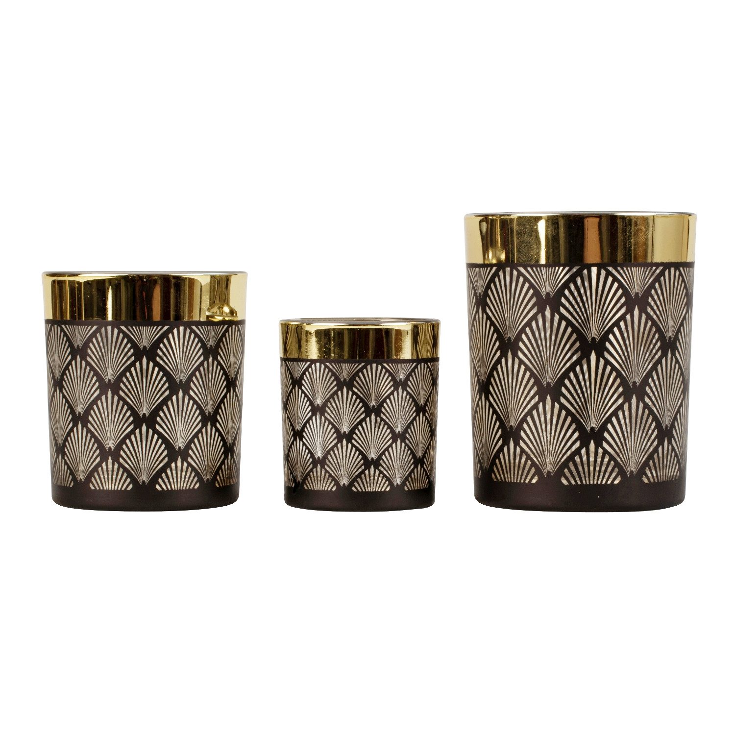 Macosa Home Teelichthalter 3er Set modern Schwarz Gold Glas rund (3 St., Kerzenhalter Teelicht-Halter), Deko Glaswindlicht Windlicht Tischdekoration