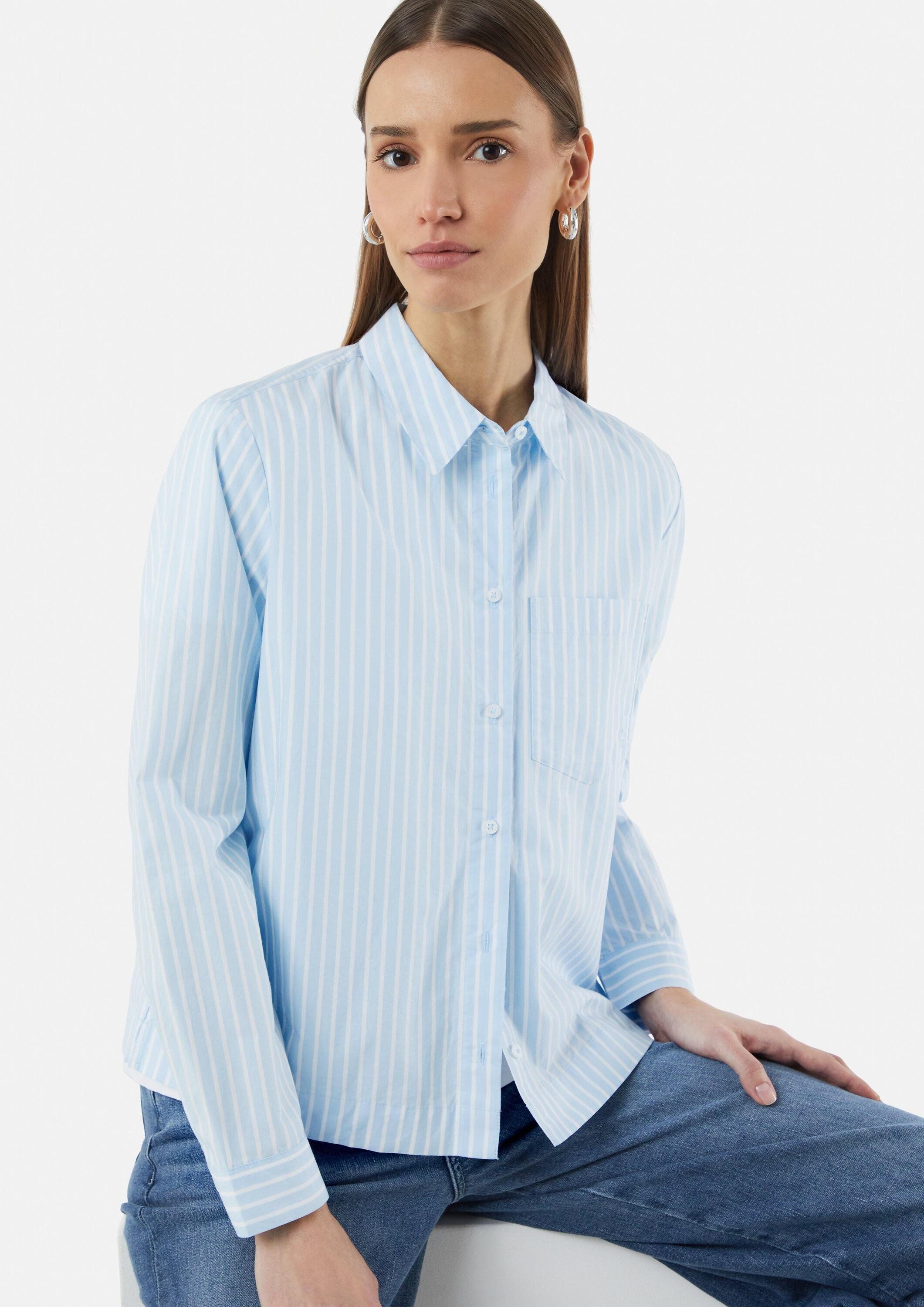 Langarmbluse Bluse Streifenbluse mit aufgesetzter Tasche