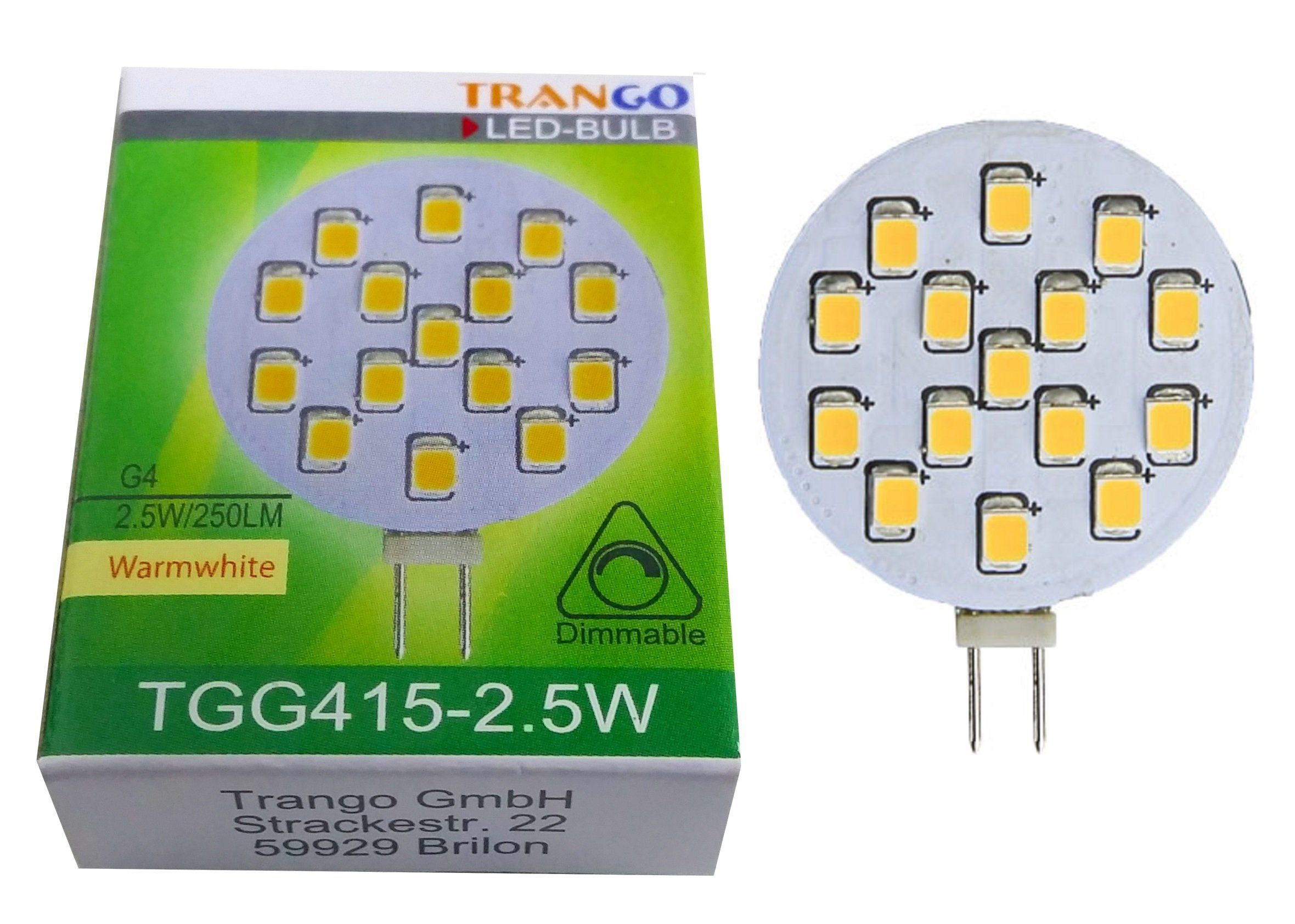 TRANGO LED-Leuchtmittel, 3er Pack G415-2.5/3 LED Leuchtmittel G4 Fassung zum Austausch G4 MR16 Halogen Leuchtmittel 12Volt AC/DC - 2.5 Watt 250 Lumen 3000K warmweiß Möbel Einbaustrahler, 3 St., Schrank Einbauleuchte, Deckenleuchte