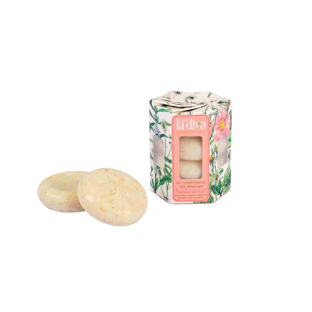 Handseife Hotelseife runde Seife Mini Seife 4x45 g, 4-tlg., wohlriechend und handlich, mit Peelingeffekt