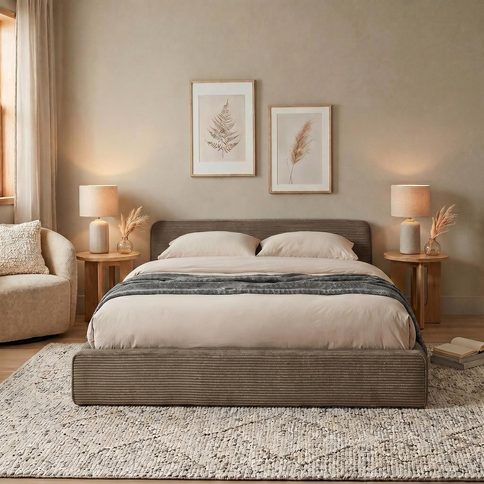 IDIMEX Polsterbett CURSIO, Doppelbett 140x200 cm mit Lattenrost in Cord-Optik Taupe