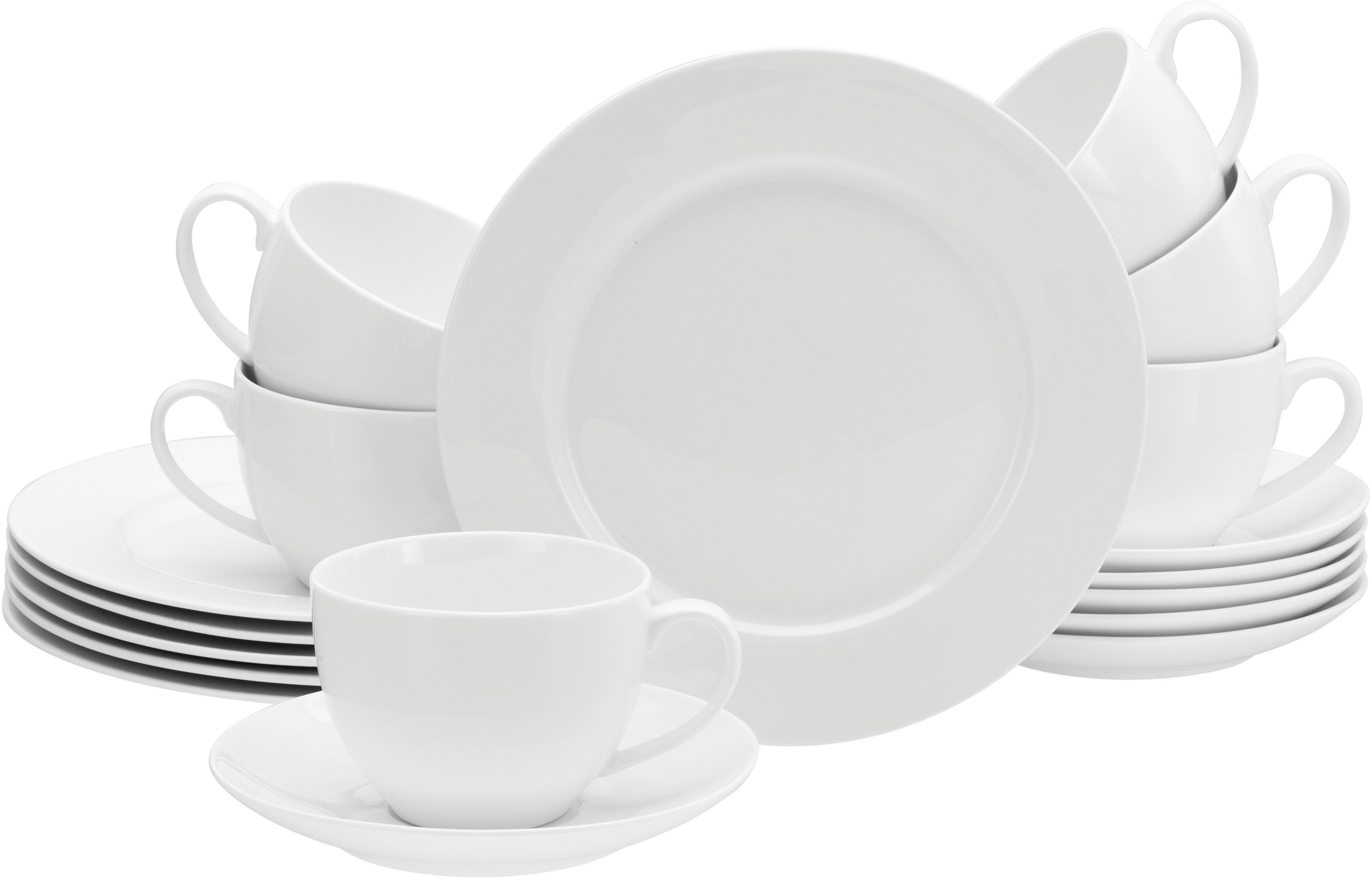 CreaTable Kaffeeservice Fleur Royal (18-tlg), 6 Personen, Porzellan, extrem dünn, leicht, lichtdurchlässig