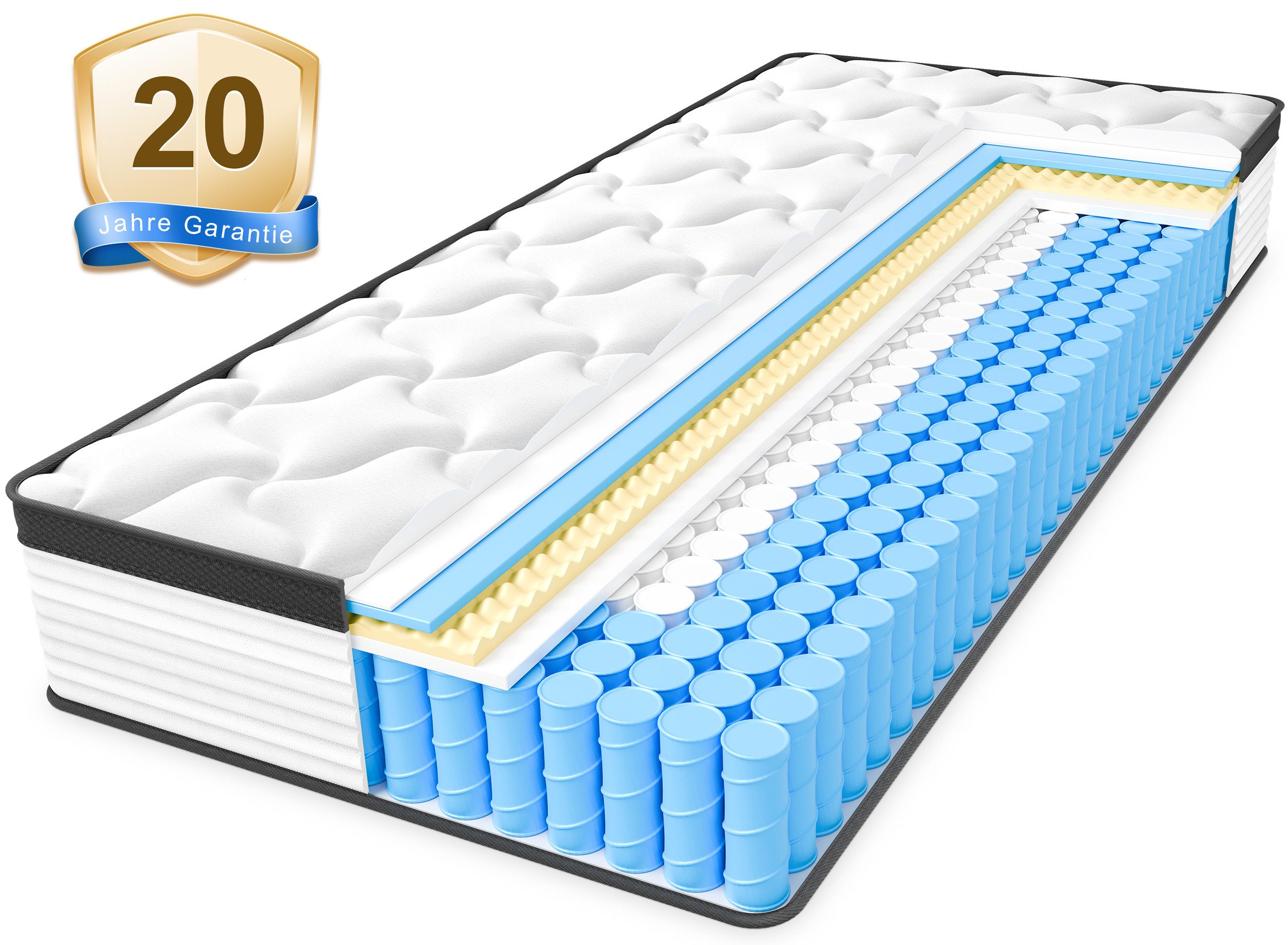 Taschenfederkernmatratze Matratze 140x200 sale mit Spannbettlaken, 7 Zonen Federkernmatratze, Sytifro, 25 cm hoch, (Härtegrad H3,Anti-Milben und Atmungsaktiv, für Kinder und Erwachsene), 100 Nächte Probeschlafen, 20 Jahre Garantie