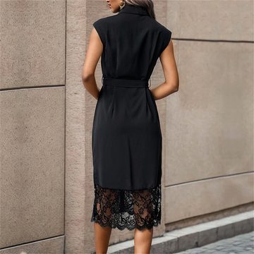 ZWY Wickelkleid Enges, kurzärmliges Damenkleid aus reiner schwarzer Spitze (Kleider, Frühlings- und Sommerkleider, Damenbekleidung)