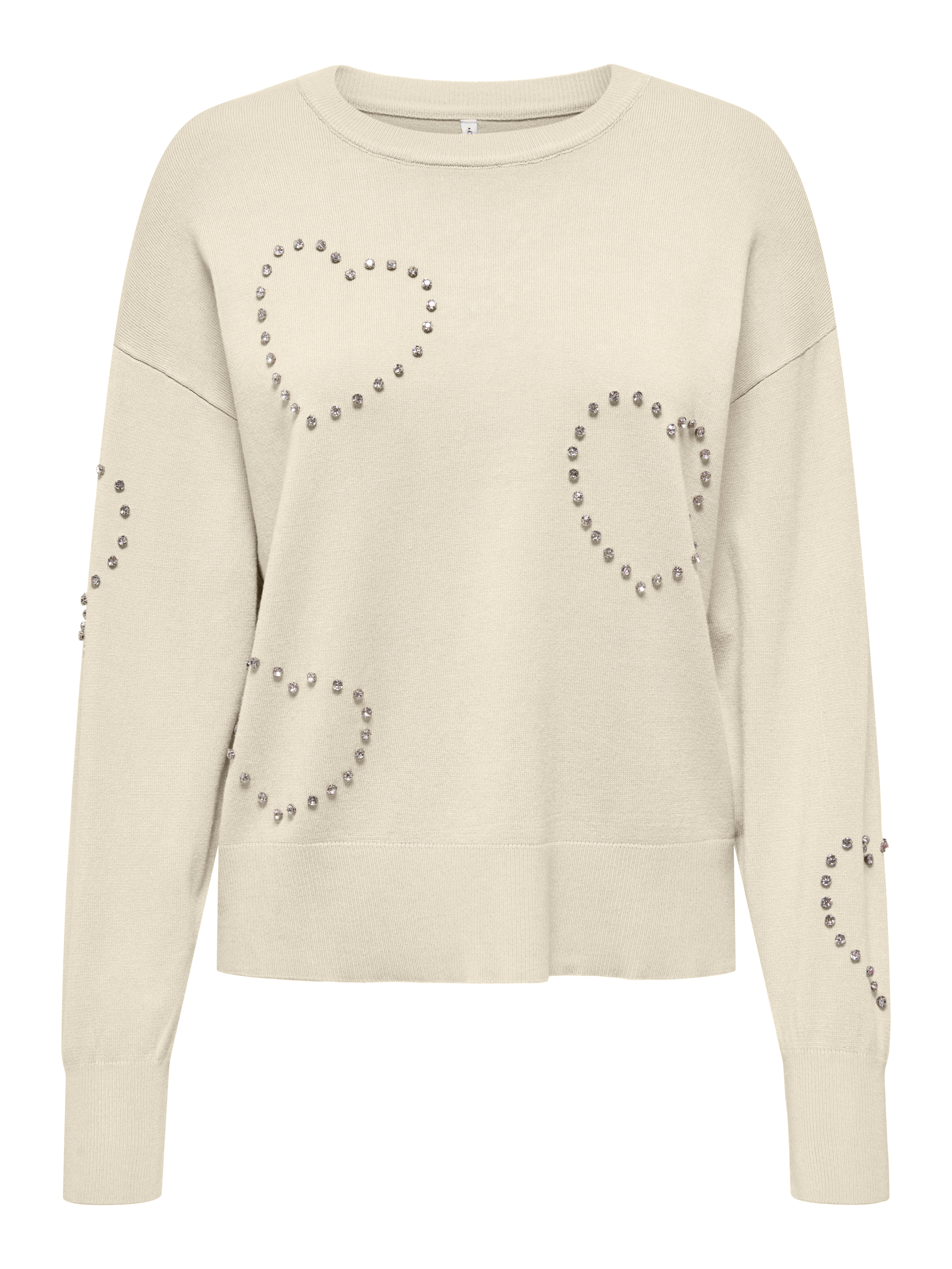 ONLY Rundhalspullover ONLBEE LS HEART BLING O-NECK CC KNT mit Glitzersteinen