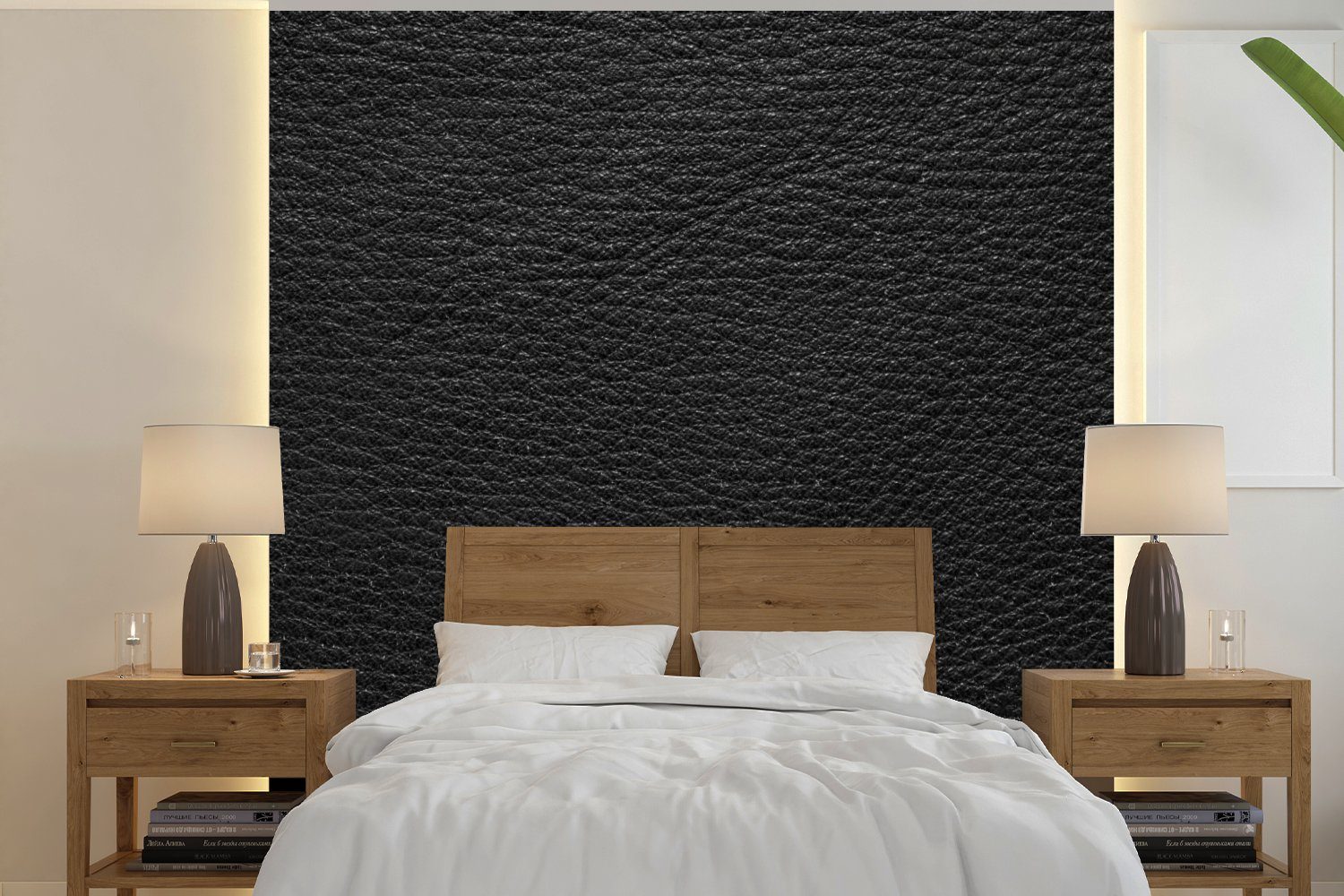 MuchoWow Fototapete Leder - Lederoptik - Schwarz - Grau, Matt, bedruckt, Vliestapete für Wohnzimmer Schlafzimmer Küche, Fototapete, 220x220 cm