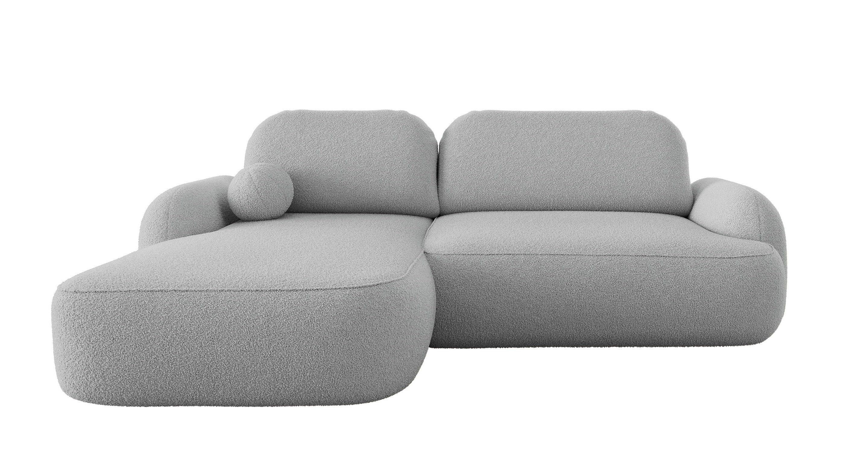 Labett Ecksofa MOLLY L-Form mit Schlaffunktion - Bouclé, rundes Design, 276x176 cm, mit Relaxfunktion