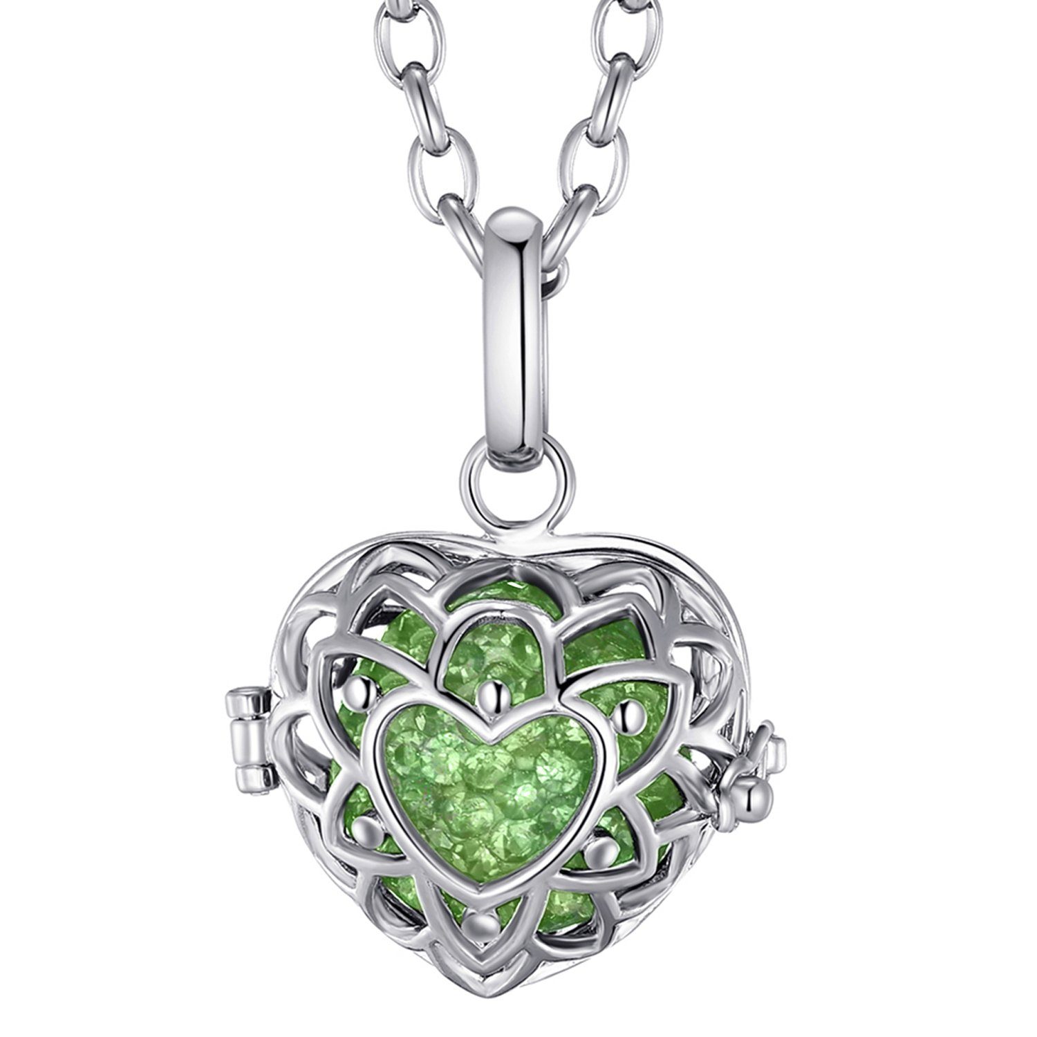 Morella Kette mit Anhänger Morella® Damen Halskette Edelstahl 70 cm mit Herzform Anhänger und (2-tlg., Kette inkl. Klangkugel und Samtbeutel), Silberne Kette, Herzform, austauschbare Klangkugel, im Samtbeutel