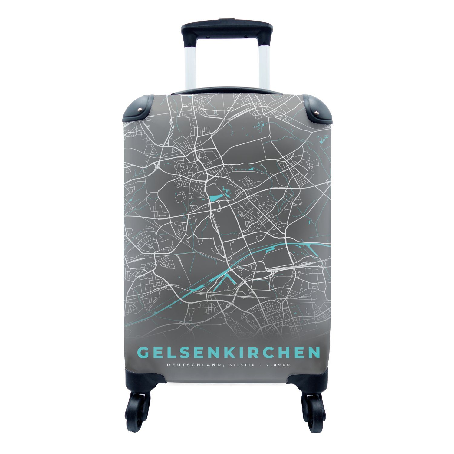 MuchoWow Handgepäckkoffer Deutschland - Blau - Gelsenkirchen - Stadtplan - Karte, 4 Rollen, Reisetasche mit rollen, Handgepäck für Ferien, Trolley, Reisekoffer