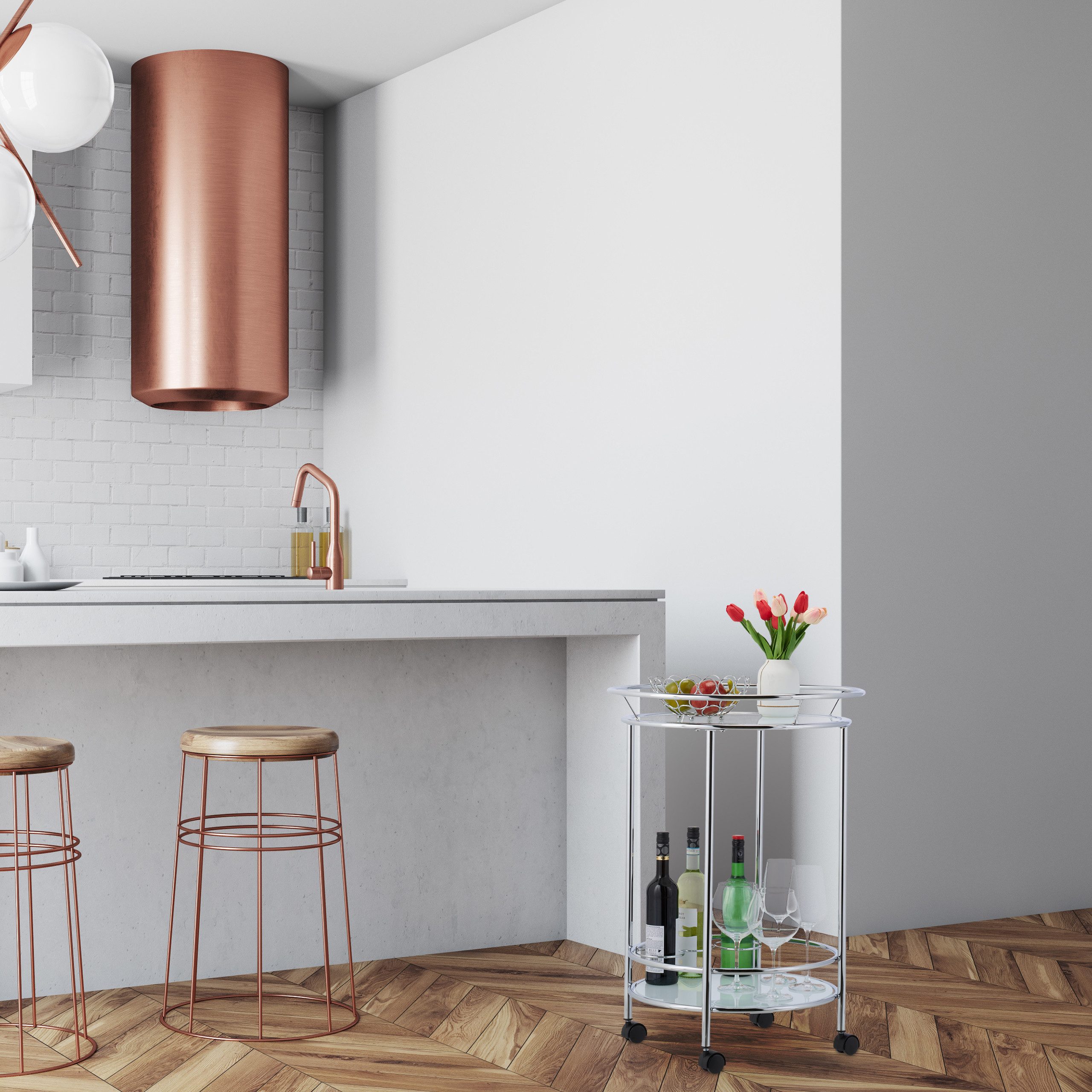 relaxdays Servierwagen Runder Servierwagen Chrom & günstig online kaufen