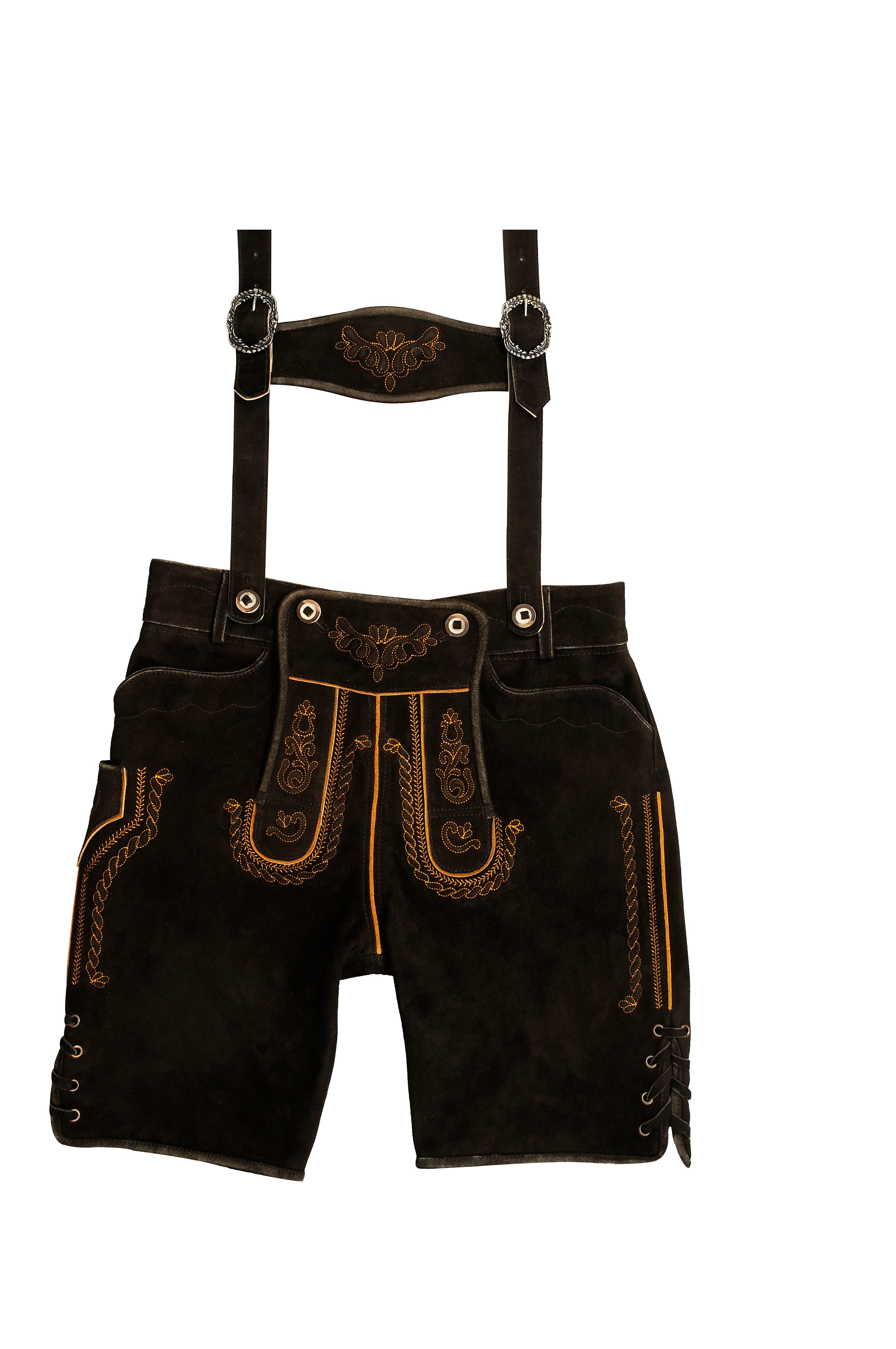 Fuente Leather Wears Lederhose Herren Trachtenlederhose kurz Schwarz mit Träger