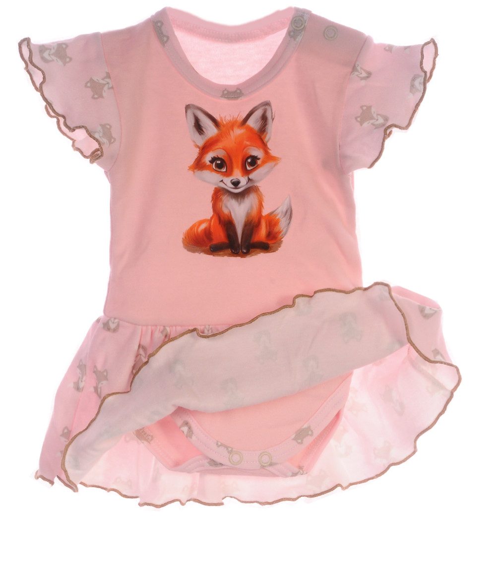 La Bortini Bodykleid Baby Kleid Spieler Bodykleidchen in Altrosa mit Fuchs Romper aus reiner Baumwolle, 44 50 56 62 68 74 80 86