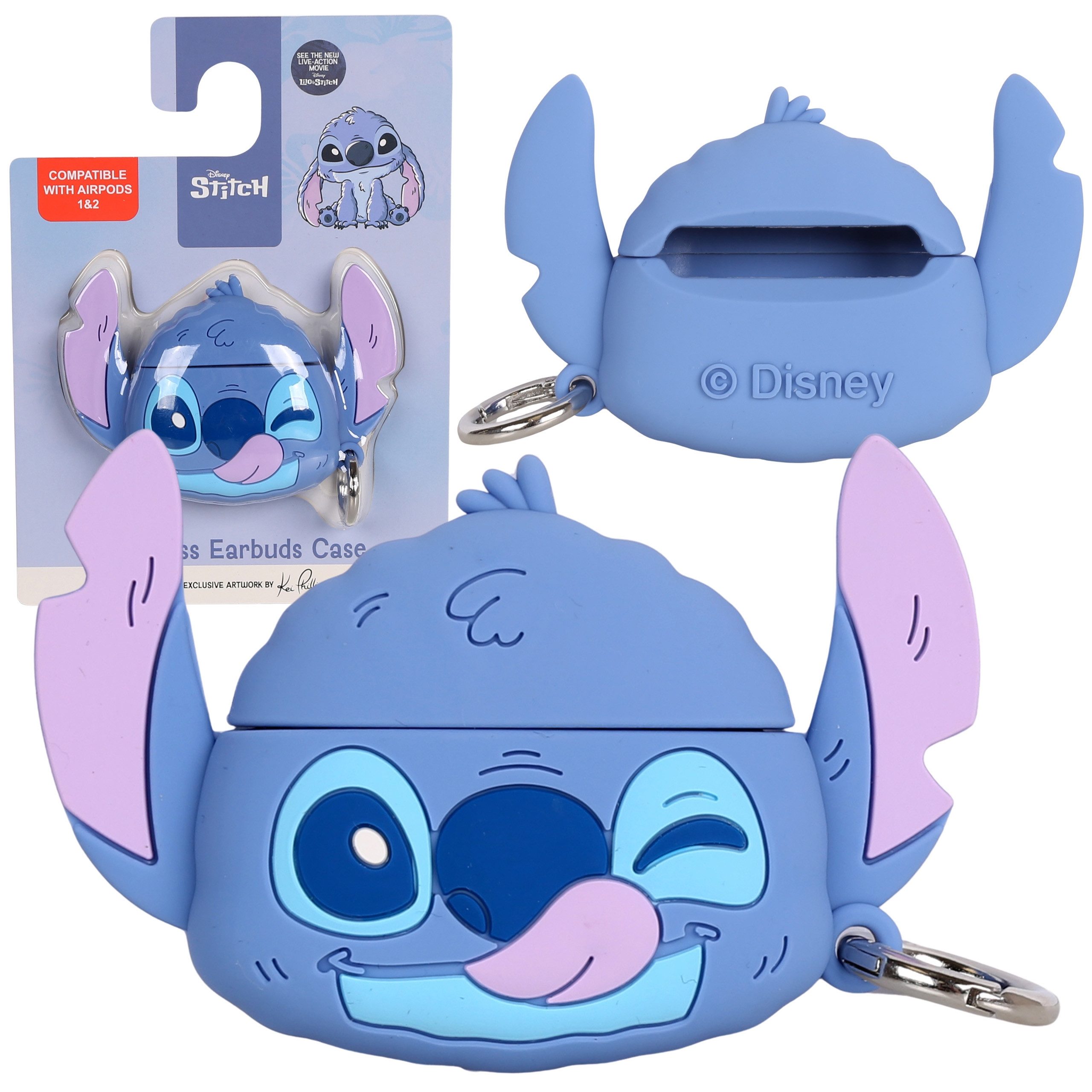 Kopfhörer-Schutzhülle Disney Stitch Silikonhülle für AirPods 1/2 – mit Karabiner Clip